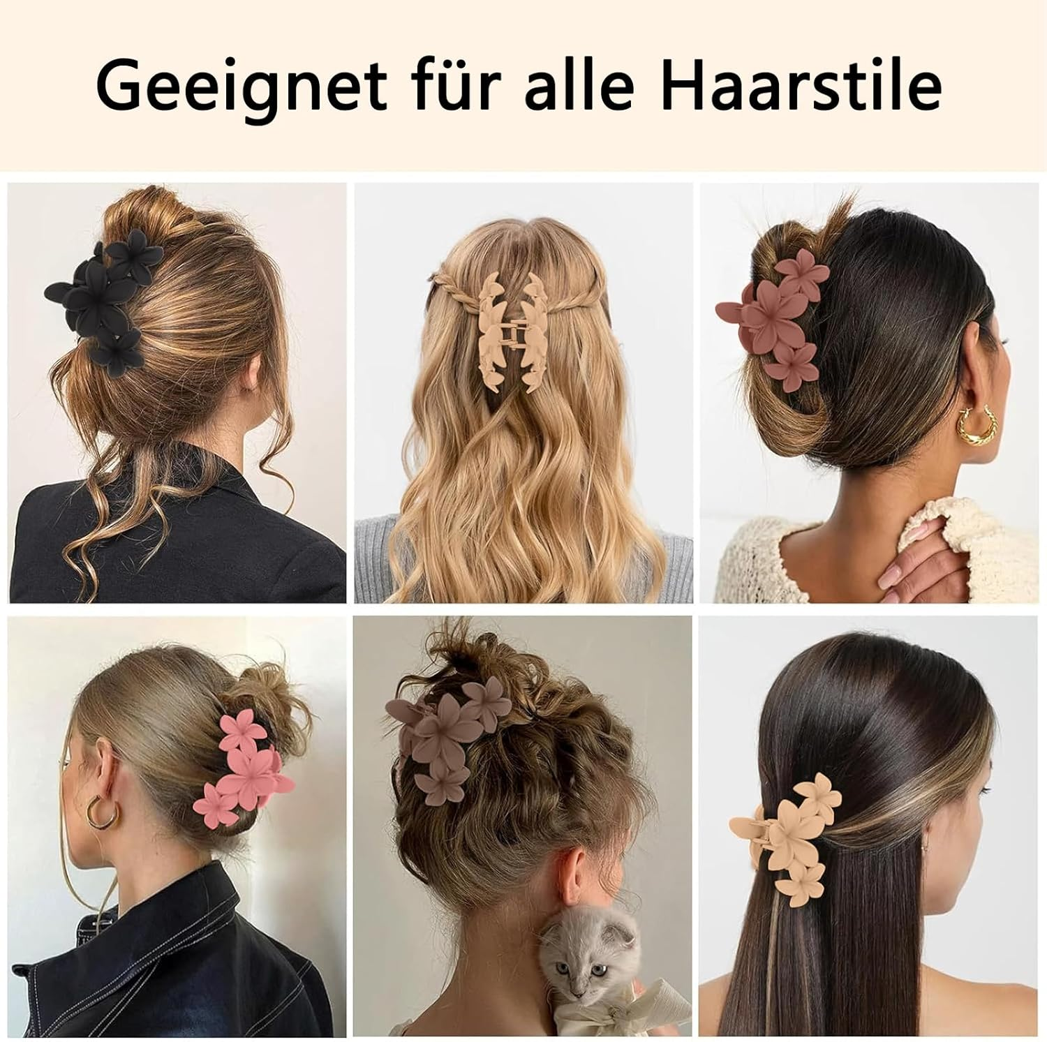 Pack of 5 Flower Hair Clips, Matte Hair Clips, Non-Slip Flower Hair Clip, Large Hair Clips for Women, Girls, Hair Styling Accessories for Women, Curly Long Straight Hair image number 6