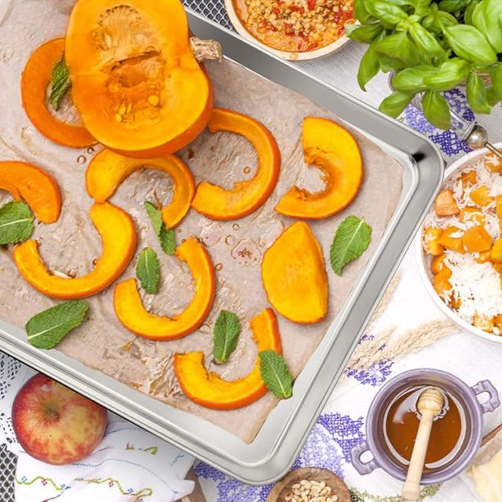 3PCS Large Baking Sheets,15.75X11.81X1.3Inch Stainless Steel Baking Pan Tray,Cookie Sheet Baking Sheet,Commercial Grade Professional Bakeware Oven Tray,Bakeware Oven Tray for Baking, Roasting image number 3