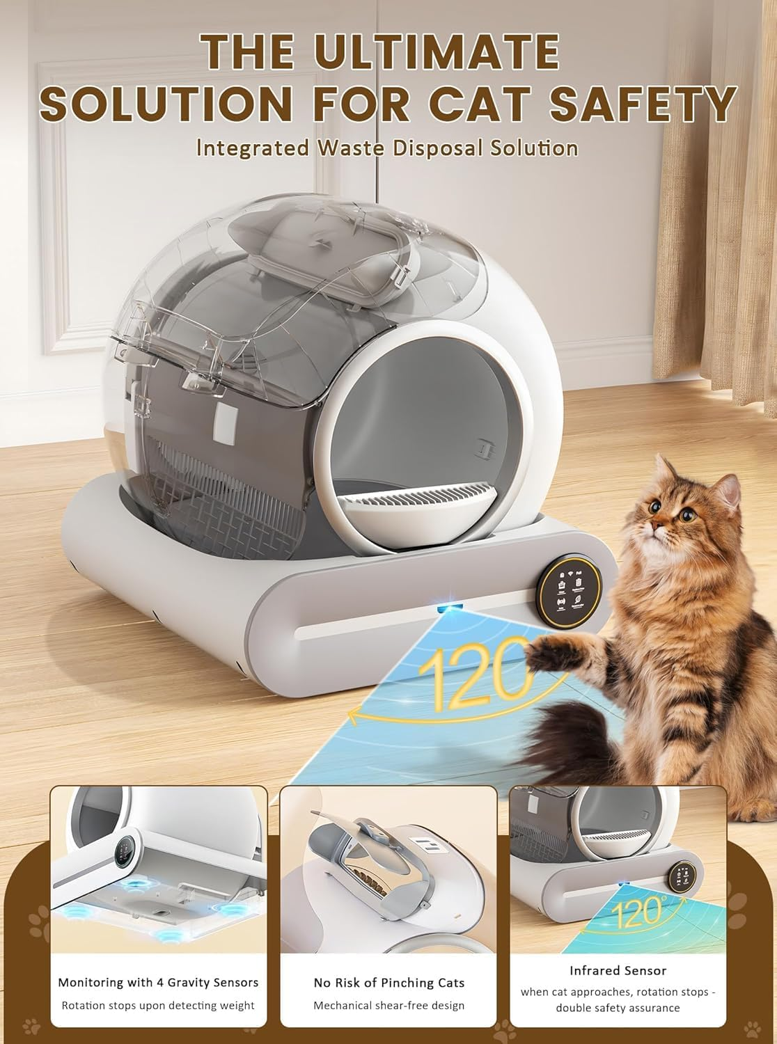 Xisiciao Automatic Cat Litter Box, 65L Large Capacity, Self Cleaning Cat Litter Box with Wifi App Control, Auto Odor Elimination/Data Tracking image number 3