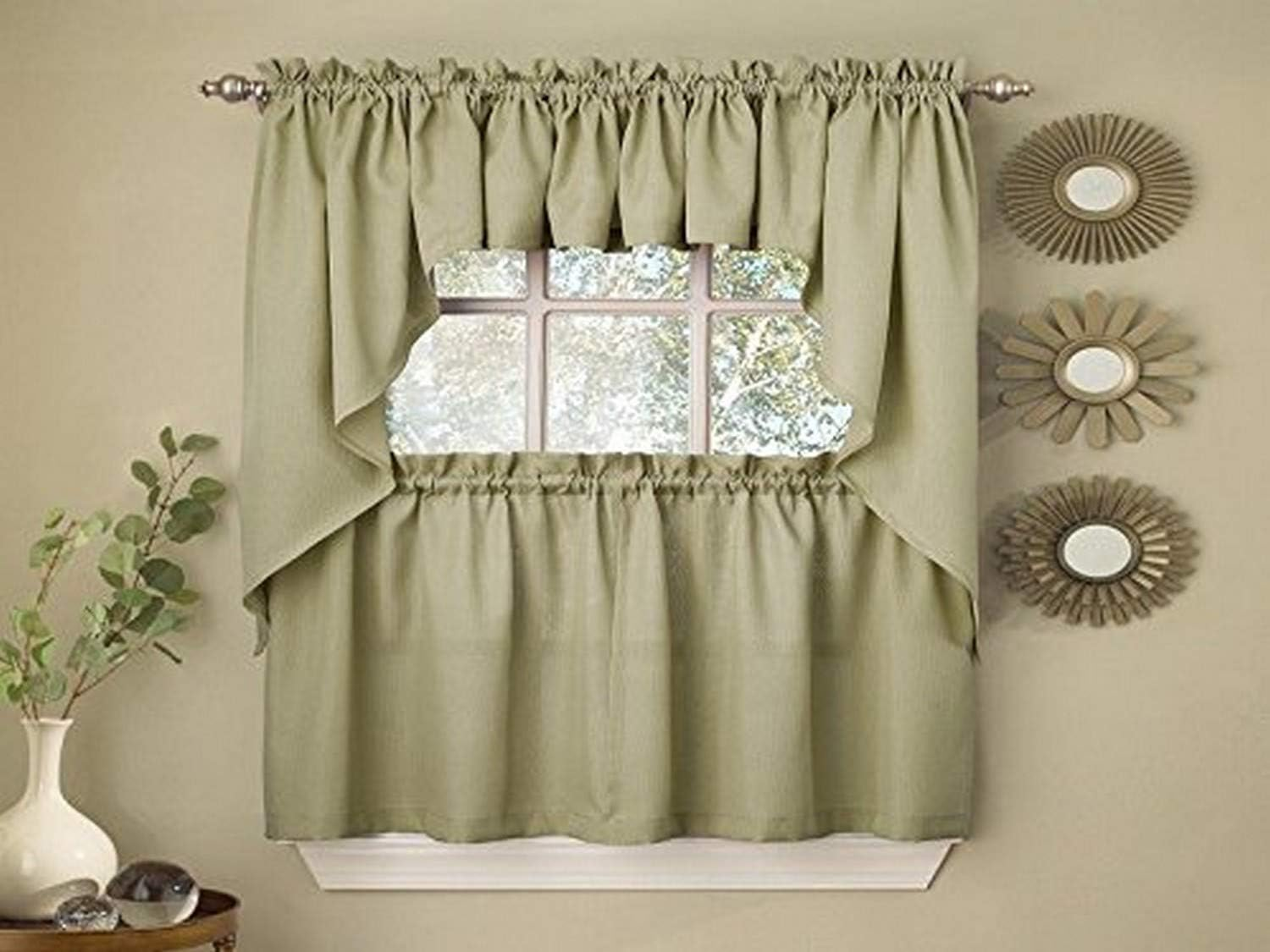 Sweet Home Collection Old World Style Floral Heavy Lace Kitchen Curtain Valance, Hopewell White image number 3