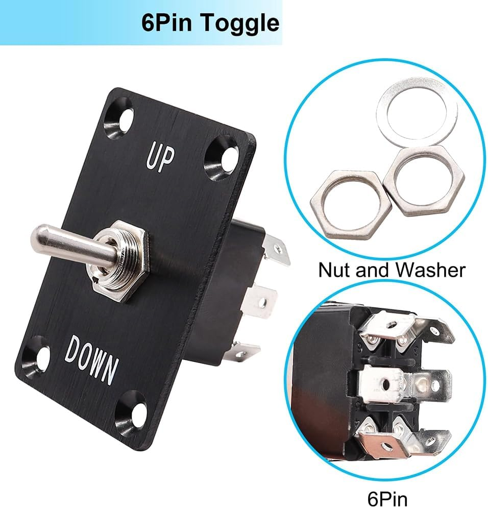 Momentary 6 Pin 3 Position (On)-Off-(On) Up/Down Polarity Reverse Switch with Panel,Wires and Cap Plastic,Metal image number 4
