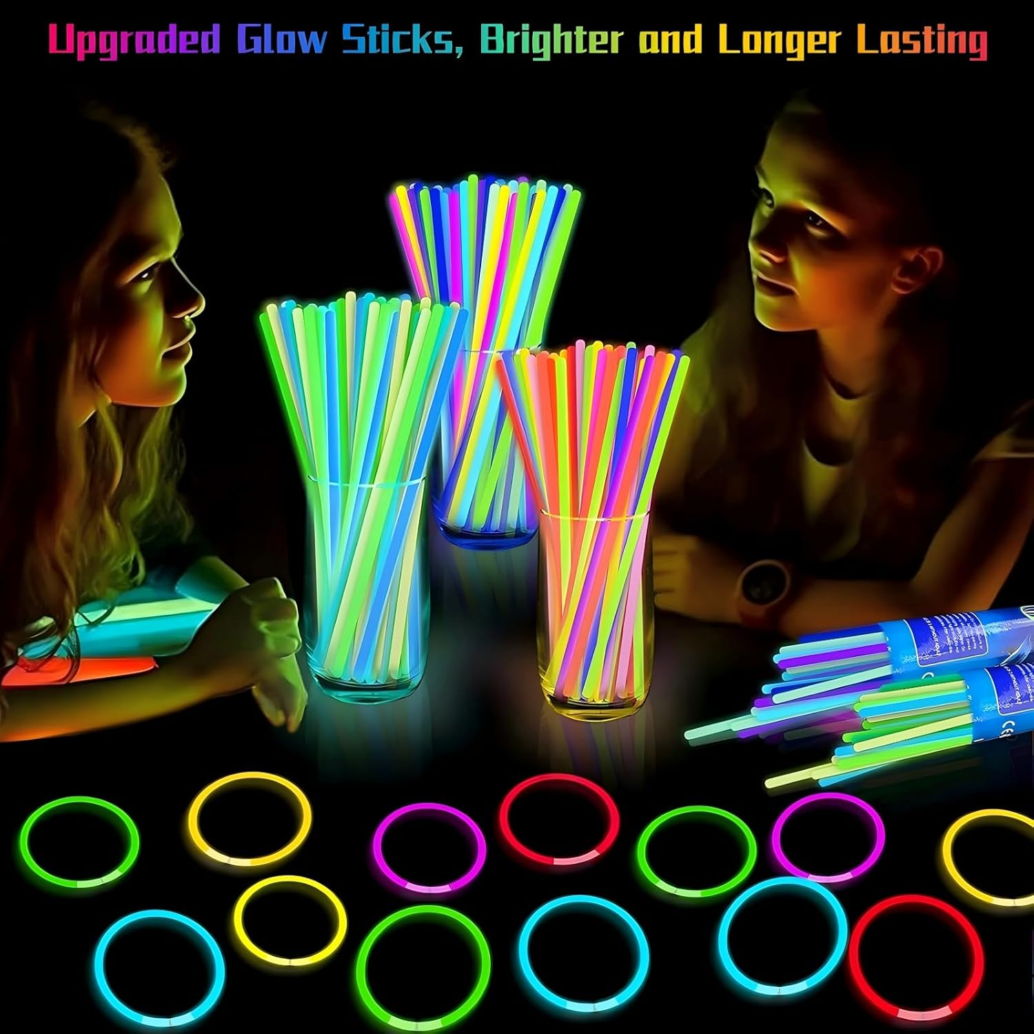 100 Pcs Glow Sticks Bulk 8" Glowsticks, 100Pcs Glow Sticks with 100Pcs Connectors Create Glow in the Dark Party Favors Kids, Easter, Christmas, Halloween Party Supplies Pack, Football Party Supplies image number 4