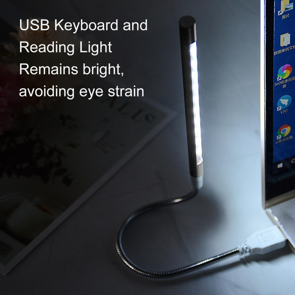 Cerioll USB Connection Reading Lamp, USB Gooseneck Lamp, Pack of 2 Notebook Reading Lamps, Flexible LED Reading Light with Gooseneck, for Book, Laptop, PC Computer (Black + Silver) image number 4