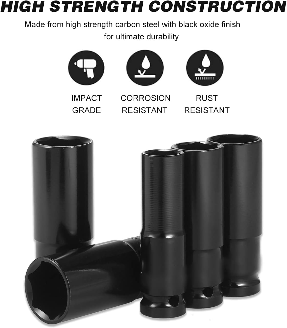 Yasao 1/2Inch Drive Hex Impact Socket Set 10-Piece Deep Socket Metric Sizes 8-19Mm Carbon Steel with Storage Box image number 1