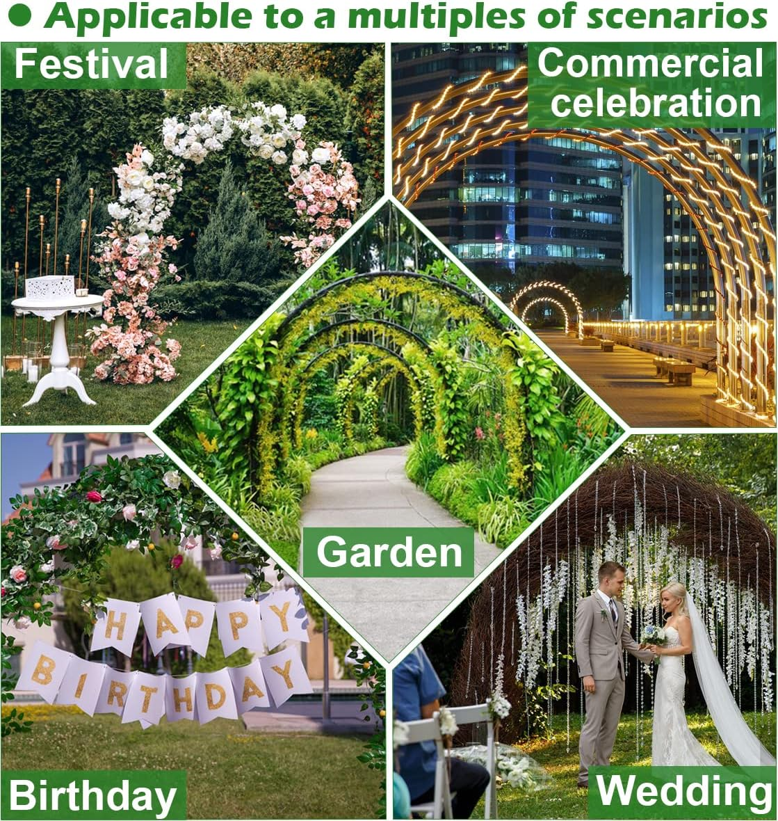 Queension Extra Large Garden Arch 7.2Ft Wide 9.2Ft High, Wedding Arch for Ceremony, Outdoor Garden Trellis for Climbing Plant, Metal Balloon Arches Backdrop Stand with Prongs Base, Gold image number 6