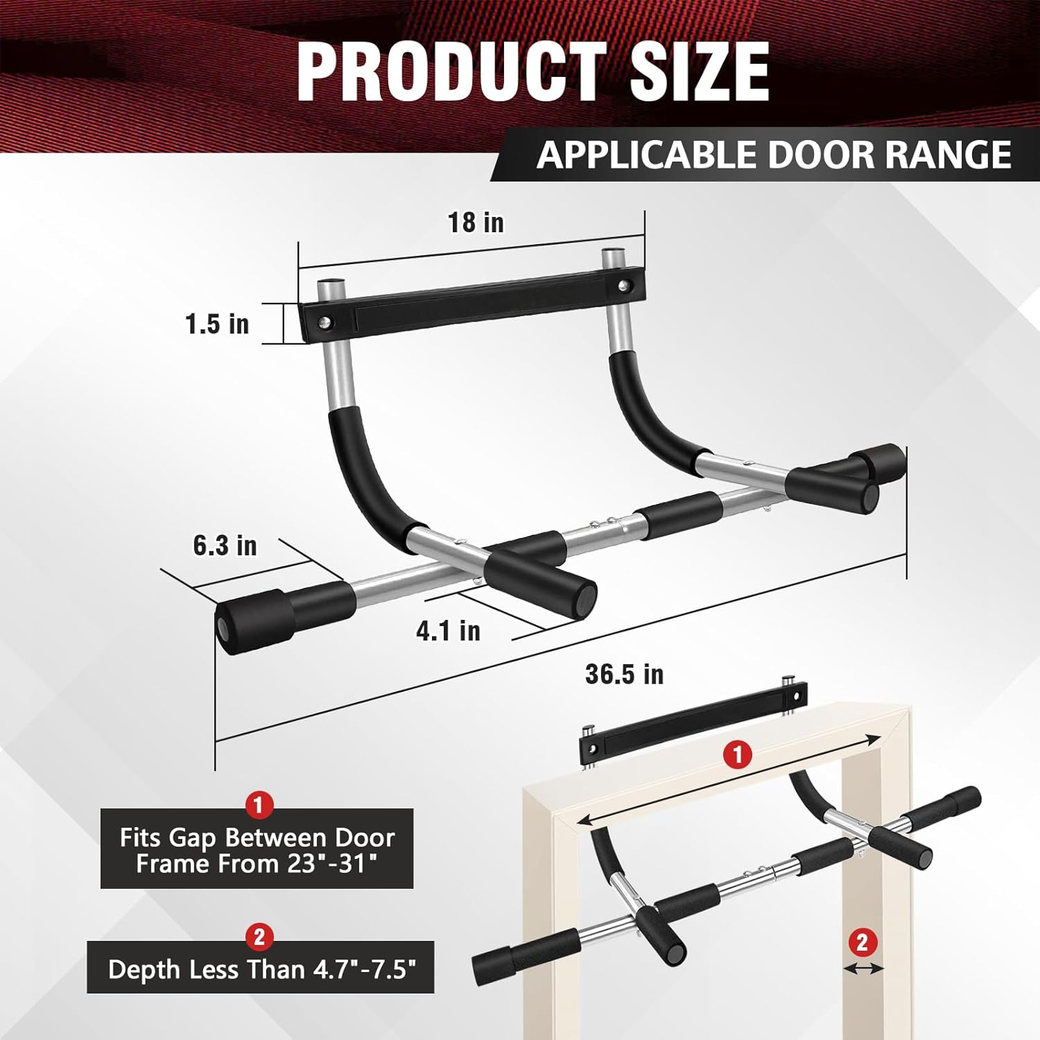 Pull up Bar for Doorway, Upgrade Chin up Bar for Doorway without Screws, Portable Strength Training Door Frame Pull-Up Bars, Door Workout Bar with Foam Grips for Home image number 4