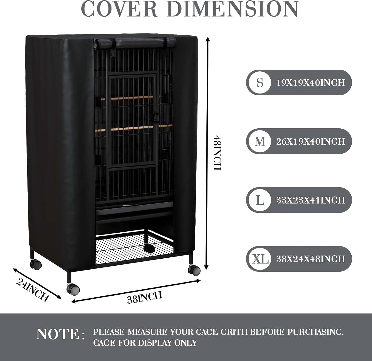 Universal Bird Cage Cover 130X96X59Cm Large Blackout Cover - Breathable Polyester Night Cover for Parrots, Parakeets & Small Birds (Black) image number 4