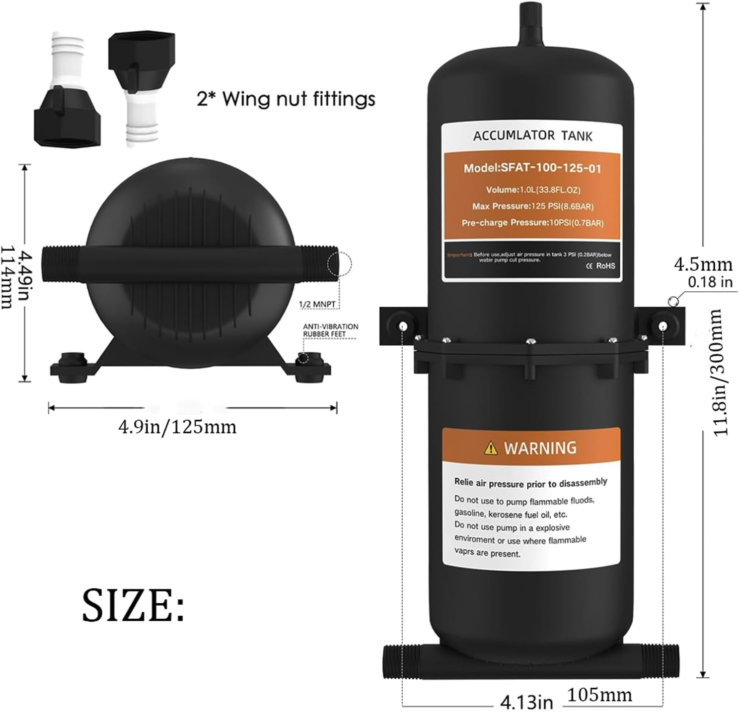 Mtsmart RV Accumulator Tank, 1 L RV Pre-Pressurized Accumulator Tank for RV, Motorhome, Travel Trailer, Caravan,Camper Truck, Boat, Marine,Reduced Pump Cycling Yacht Water Accumulator Tank