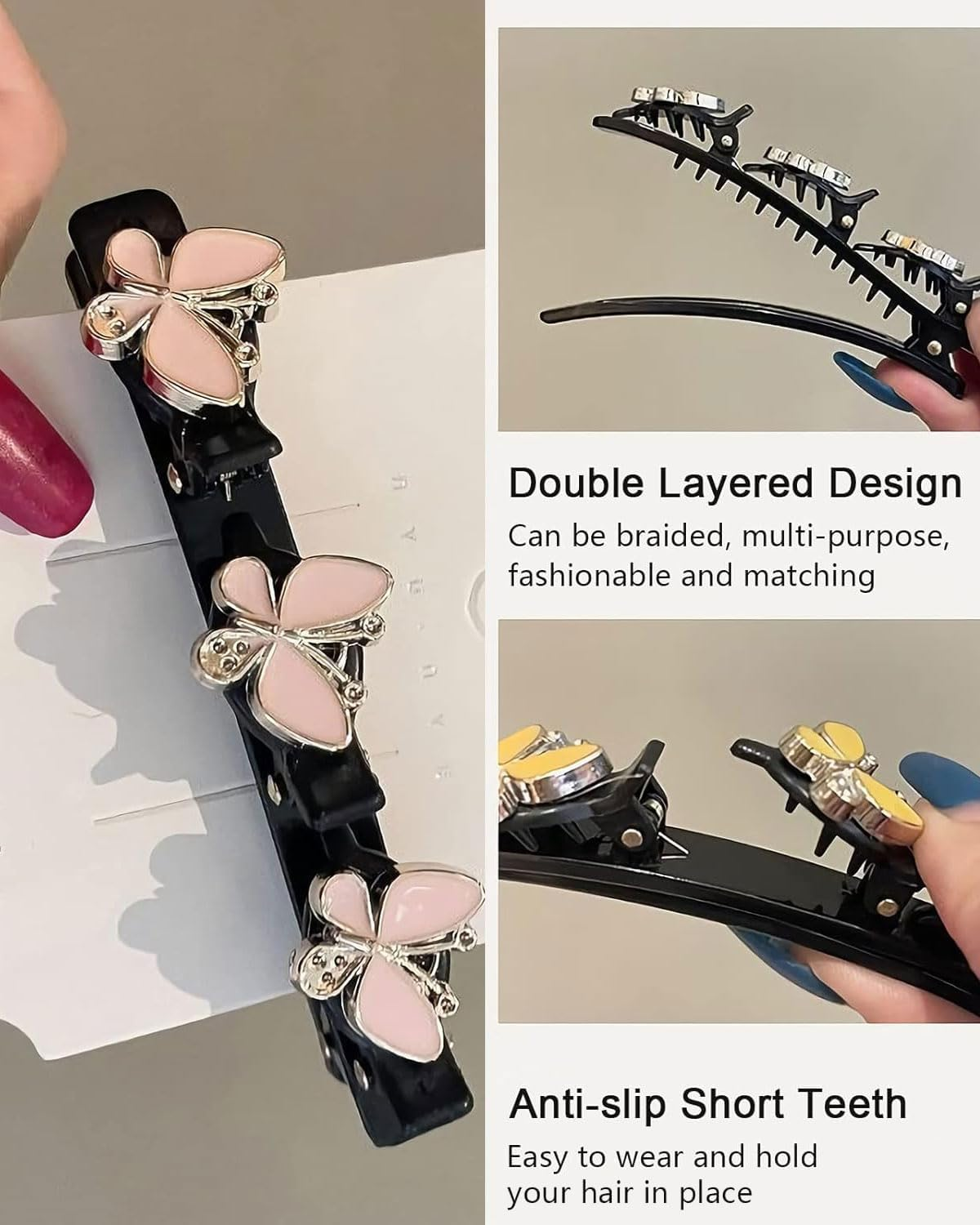 MOPZIJA 4 X Hummingbird Hair Clip with Crystal Flower, Rhinestones Hair Clip for Women, Braided Hair Clips, Hair Pin Duck Beak Clip, Fashionable Double Layer, Hair Clips Hair Accessories image number 5