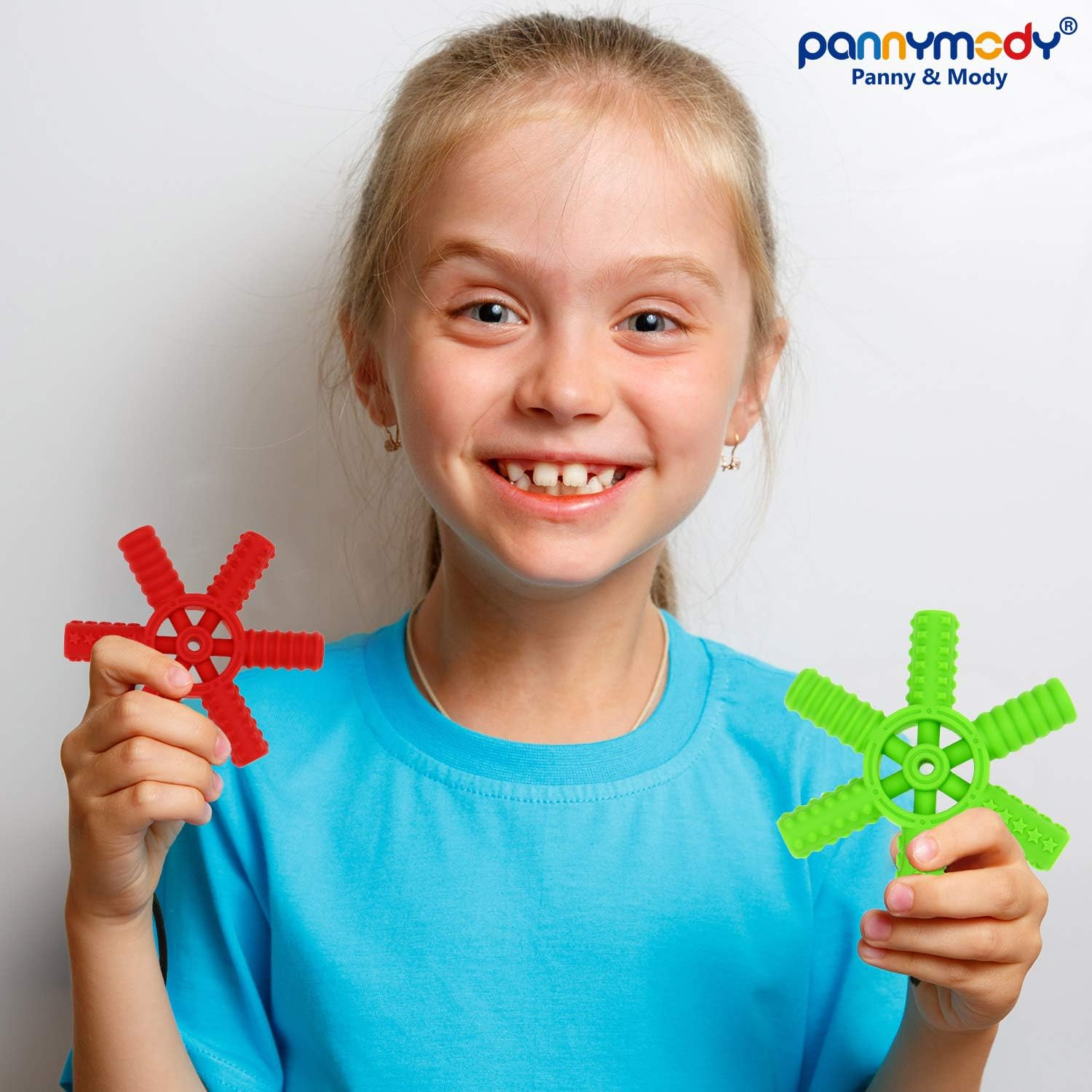 Panny & Mody Silicone Rudder Teether, Sensory Chew Toy with 6 Different Textures, Perfect Chewable Toys for Kids Boys and Girls with ADHD, SPD, Teething, Autism, Biting Needs(Green) image number 2