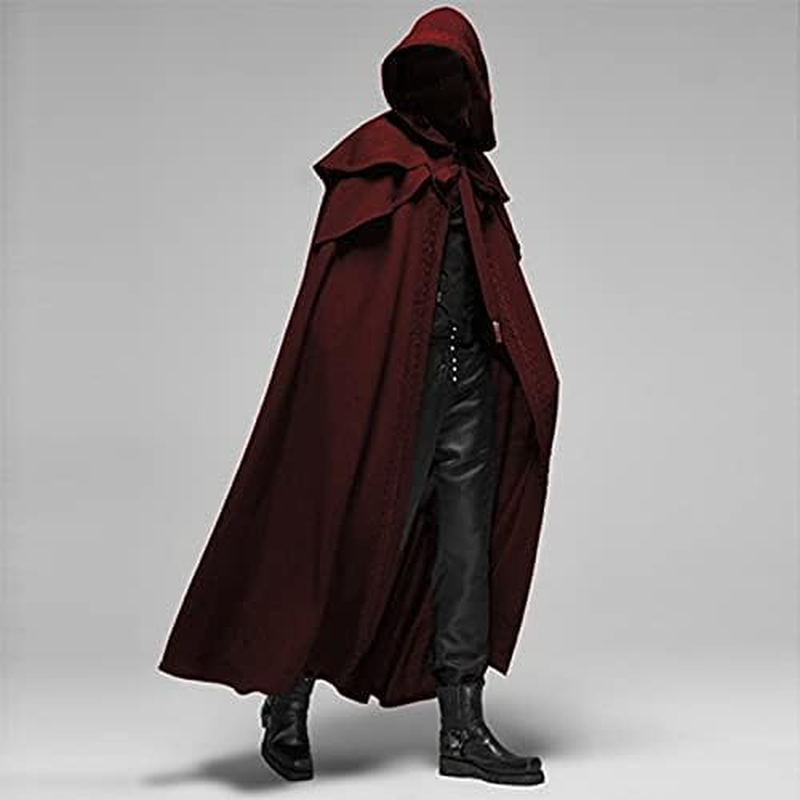 Tuduoms Unisex Mens Medieval Cape Cloak with Hood Renaissance Costuems Halloween Cosplay Knight Tunic Gothic Witch Party Cape image number 7