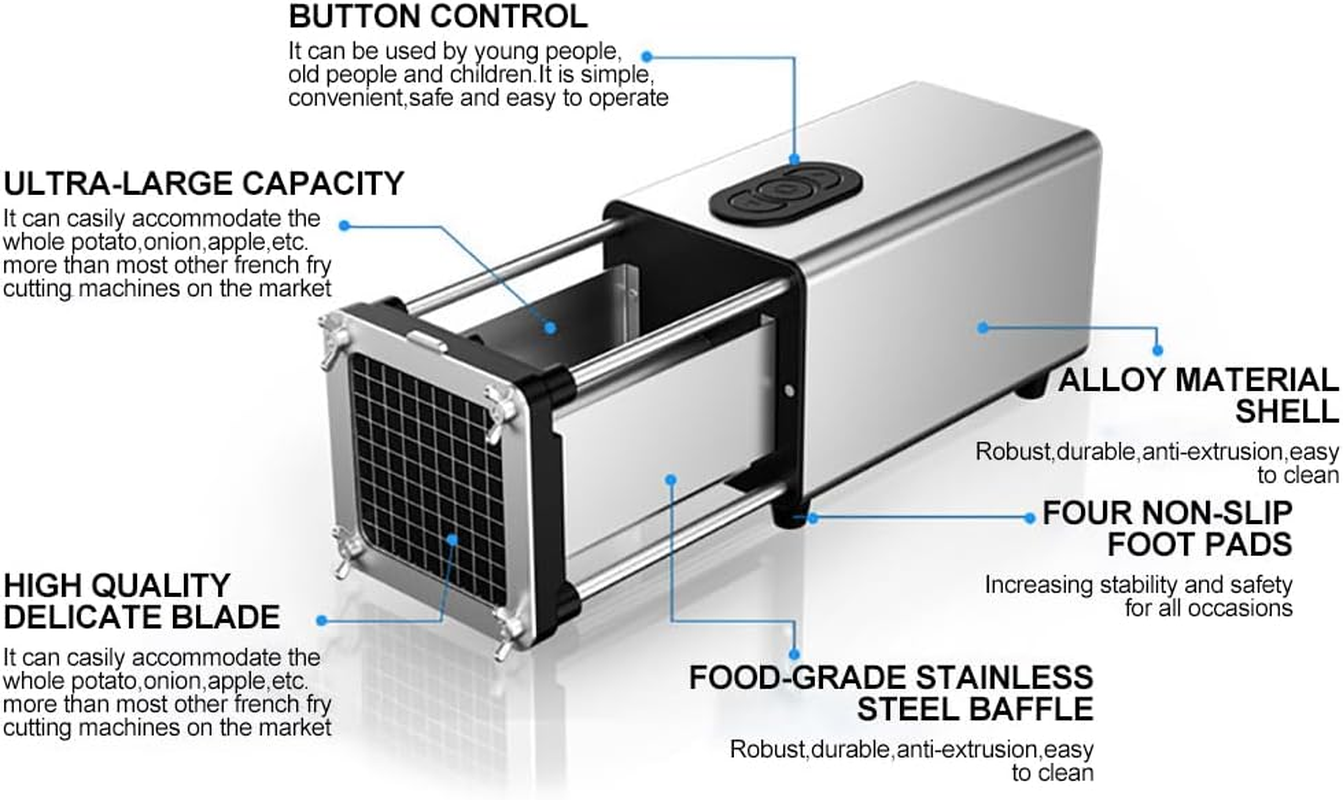 CHAOFLIGHT Electric French Fry Cutter,Vegetable Cutter Vertical Potato Chips Cutter Machine Commercial Vegetable Chopper Stainless Steel Potatoes Maker with 1/2 & 3/8 Inch Blade (Horizontal)