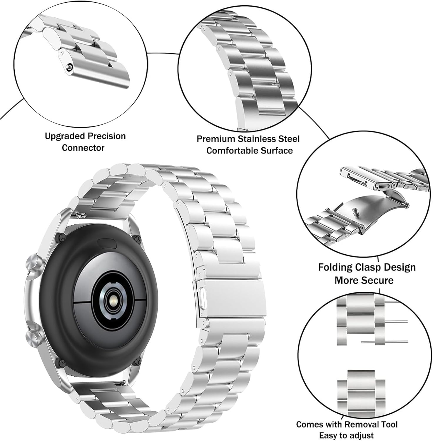 GIOPUEY Strap Compatible with Oneplus Watch 3, Stainless Steel Strap, Wear-Resistant, Stylish, Replacement Strap - Black image number 5