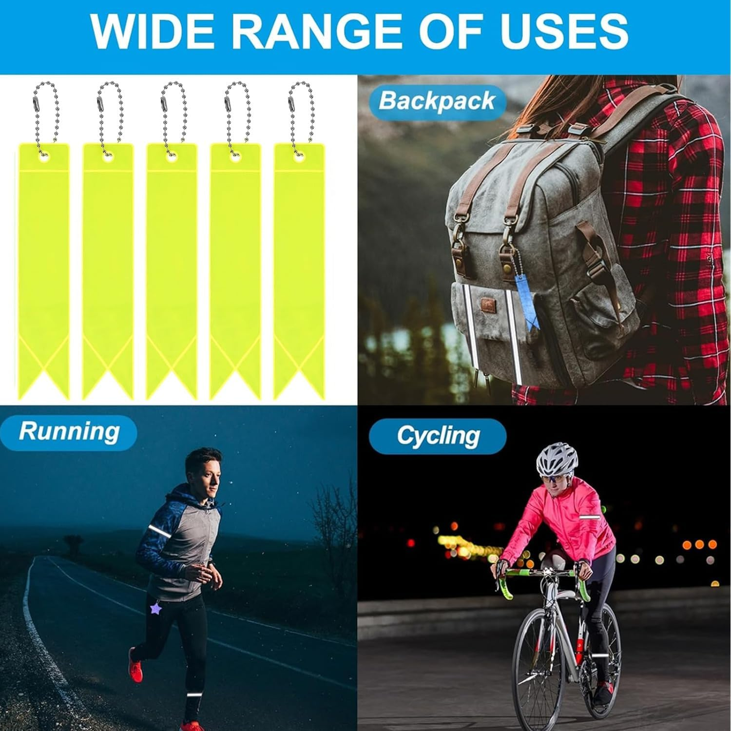 Reflective Tags, Reflector Tag Pendant, 10 Reflective Backpack Pendant, Waterproof Reflector Highly Visible Night Walking Safety Gear Bag (Fluorescent Yellowish Yellow) - Orange image number 3