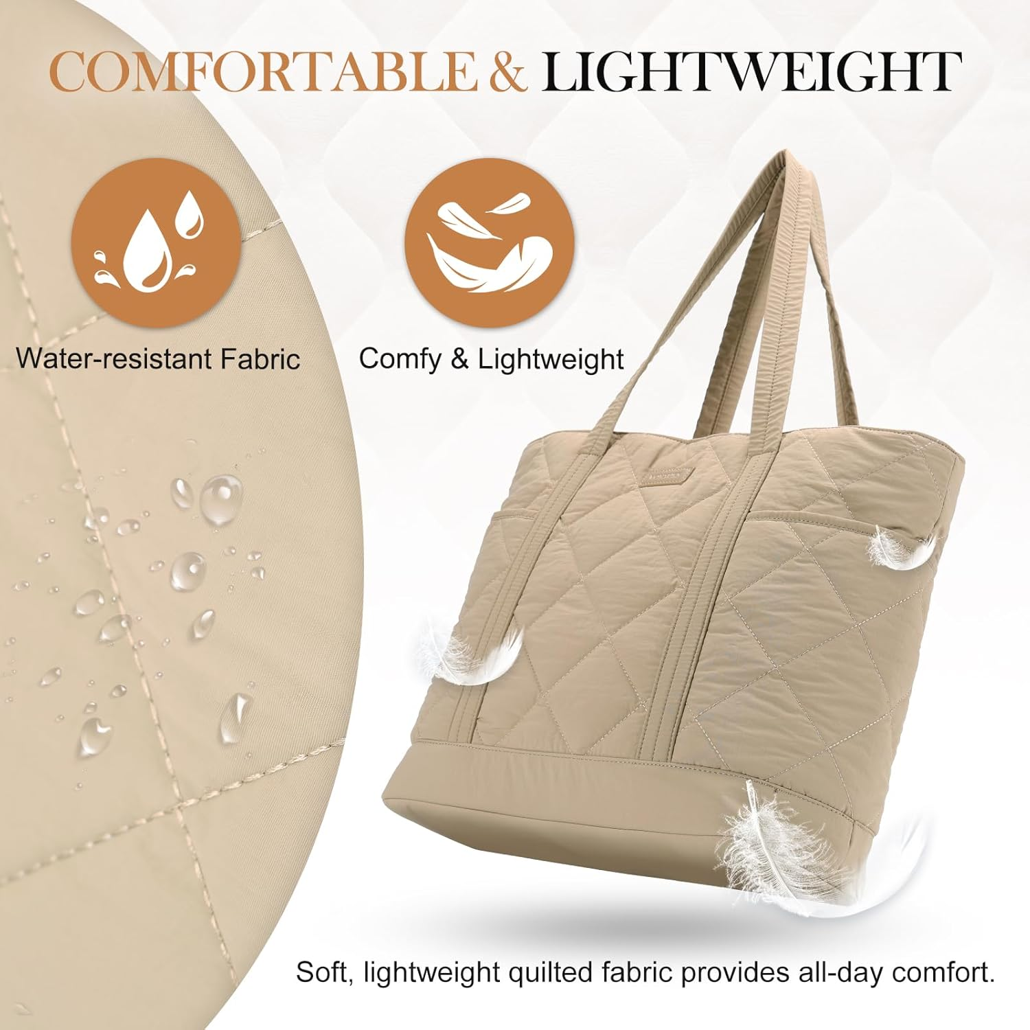 VX VONXURY Tote Bag for Women,Puffer Handbag with Multi Pockets Large Quilted Shoulder Bag for Daily Travel image number 2