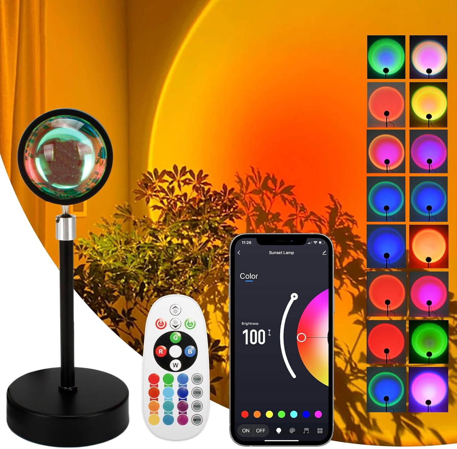 VIPMOON Sunset Lamp Projection with App Control 16 Colors Changing 360&deg; Rotation Sunset Projector Modern Floor Stand Night Light for Gift, Selfie, Bedroom, Photography, Party-Metal Aluminum image number 5
