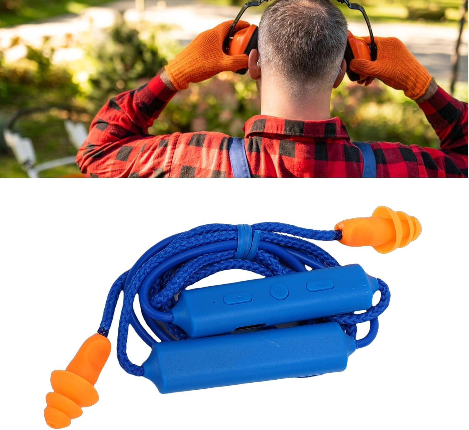 Bluetooth Earplug Headphones, 29Db Noise Reduction & IPX5 Water Proof, 20H Playtime, Concealable Neckband for Construction, Woodworking, Welding (Blue) - Blue image number 5