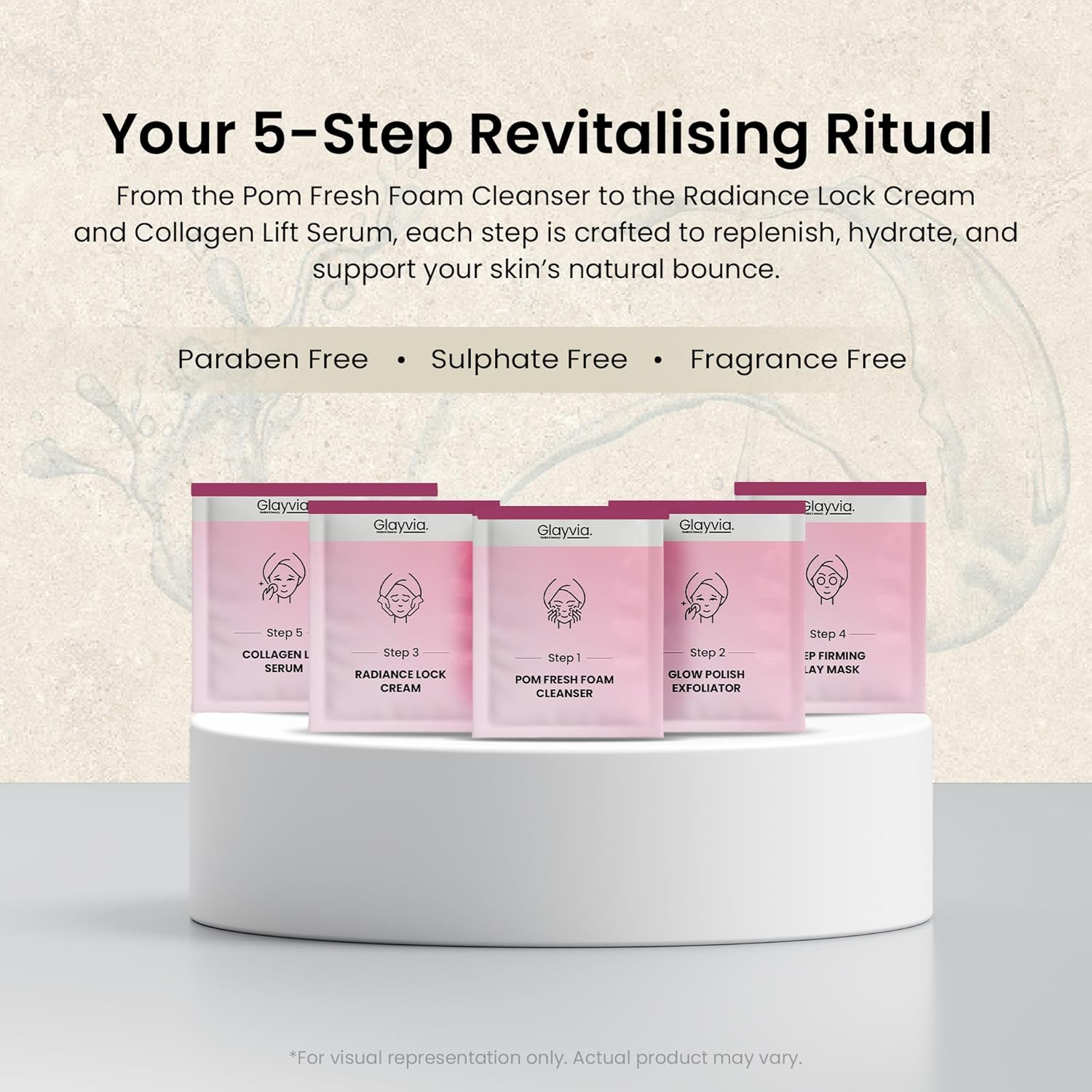 Glayvia Collagen Skin Care Routine Set &ndash; 5-Step Single-Use Firming Routine | Collagen + Kakadu Plum + Pomegranate | Fragrance-Free | 20-Minute At-Home Facial | anti Aging Routine image number 5