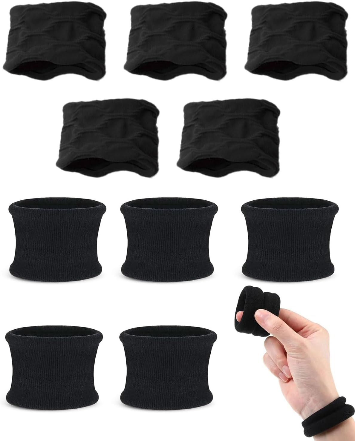 WUNZILO Pack of 10 Hair Bands for Women Girls Large Elastic Strong Hair Bobbles Seamless Cotton Holder Ties Stretching Ponytail Hair Pompoms for Thick Heavy Curly Hair, Black image number 1