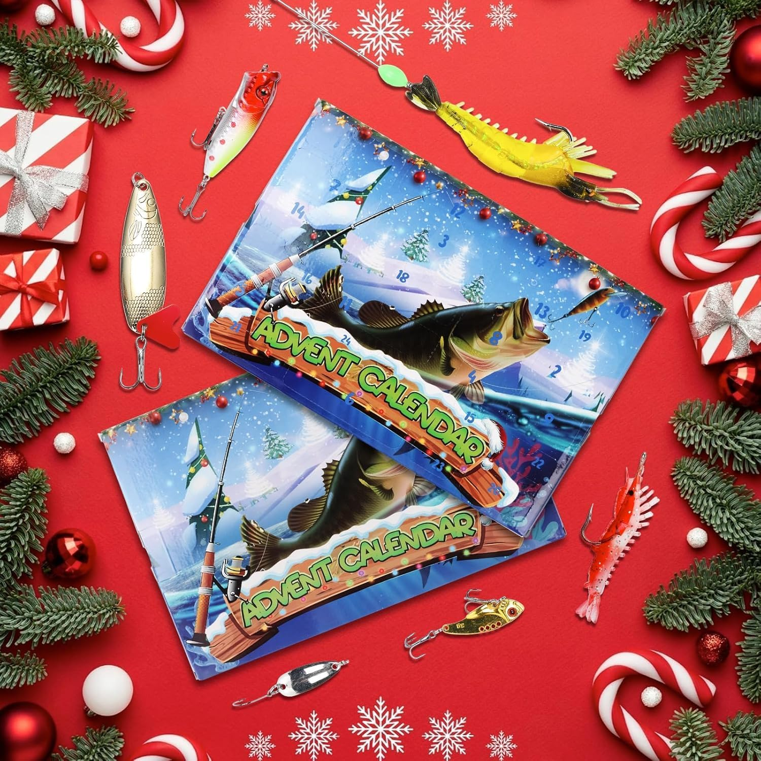 Advent Calendar 2025 Fishing Lure Set-24 Days of Christmas Countdown with Unique Tackle and Lure Set Premium Xmas Surprise Fishing Bait Gift