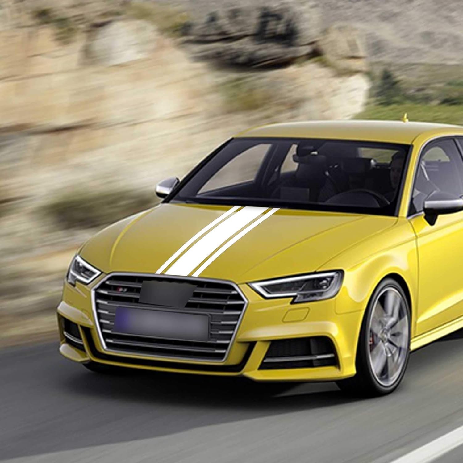 TOMALL 49"X 8.7" Car Hood Stripe Sticker - Auto Racing Body Side Decal, Skirt Roof Hood Bumper Vinyl Modified Decoration for Car (White) image number 3