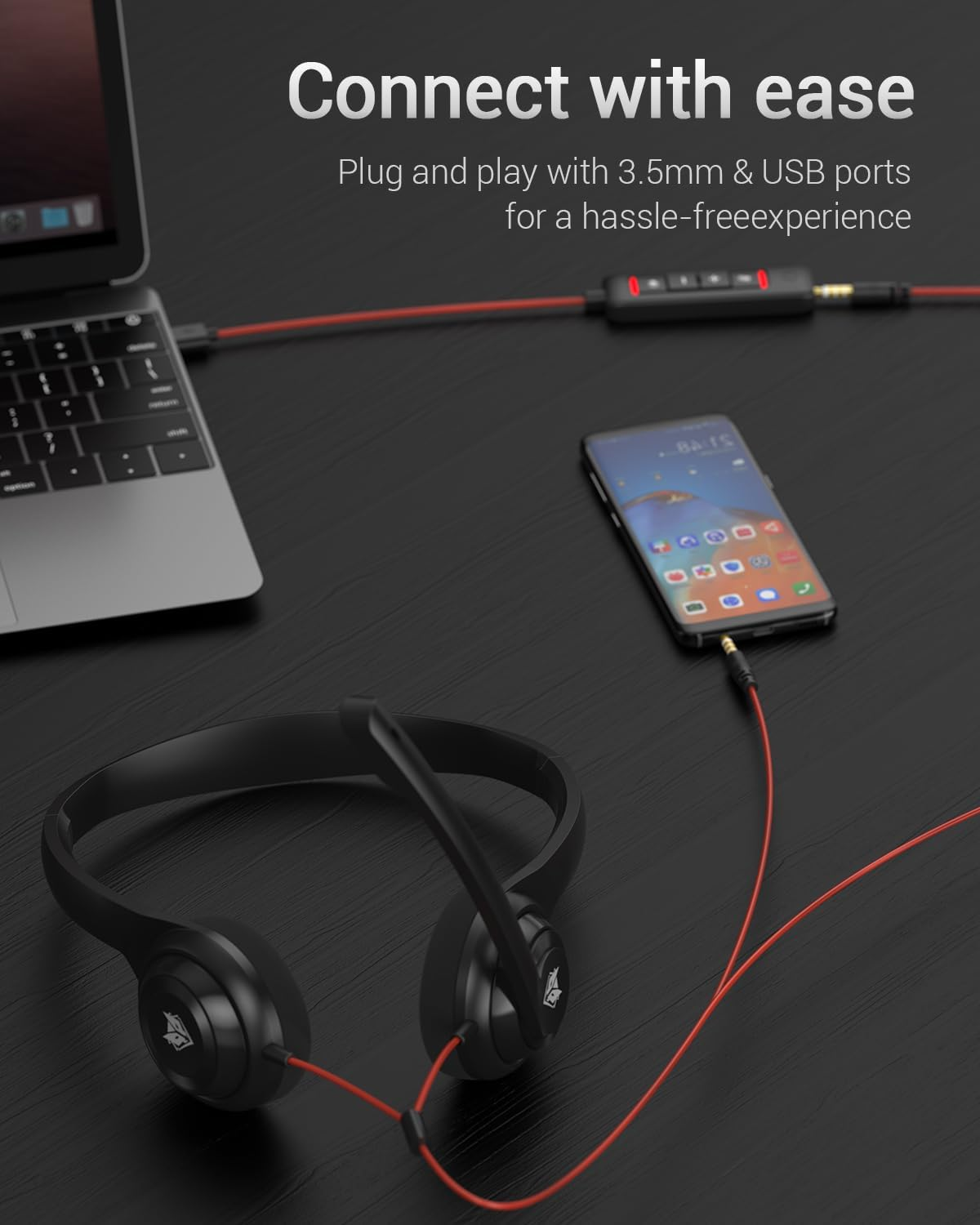 NUBWO HW02 USB Computer Headset with Clear Chat Microphone, Lightweight On-Ear Wired Headset for MS Teams, Skype, Webinars, Call Center and More (Black) image number 3