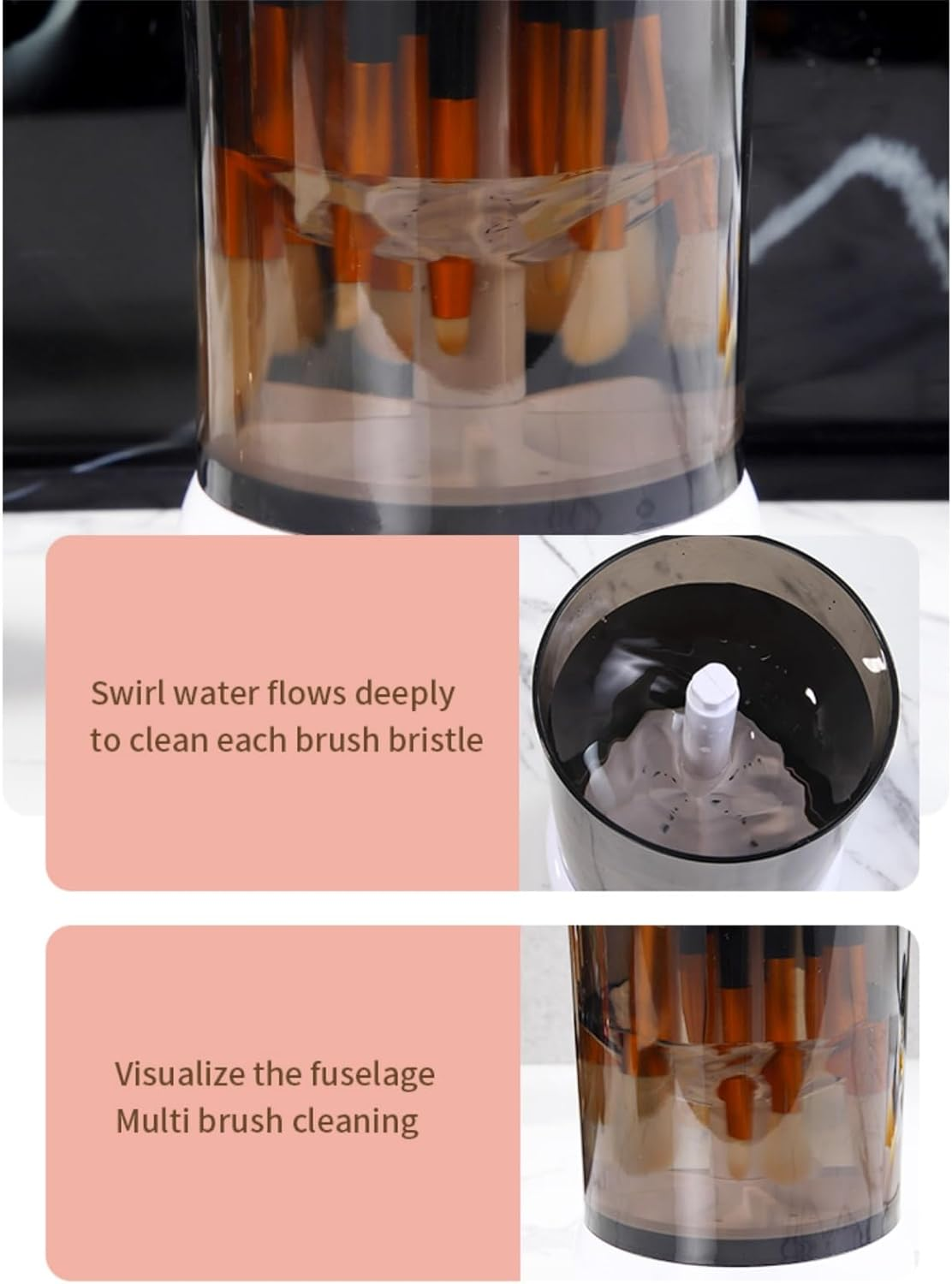 Rechargeable Electric Makeup Brush Cleaner - Make up Brush Clean Machine - Portable Automatic Spinner Cosmetics Brushes Cleaning Tools for All Size Beauty Makeup Brushes Set image number 6