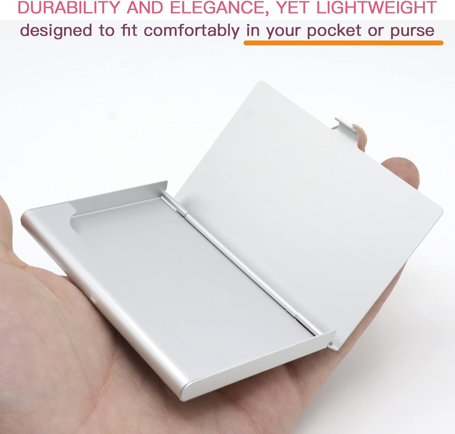 Pack of 2 Gold Metal Business Card Holder, Aluminum Alloy Business Card Case, Flip Cover Slim Pocket Business Card Holder, Purse Name Card Holders for Men & Women, Silver image number 5