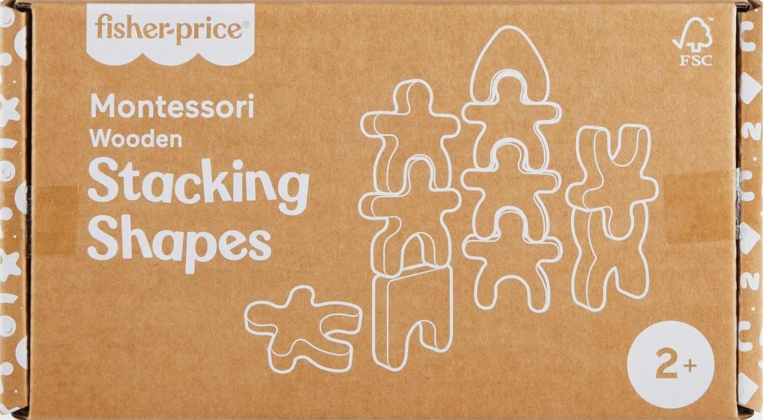 Fisher-Price Wood Montessori Toy Stacking Shapes, American Montessori Society Seal of Excellence, 16-Piece Wooden Learning Activity & Expert Play Tips for Kids Ages 2+ Years (Amazon Exclusive) image number 4