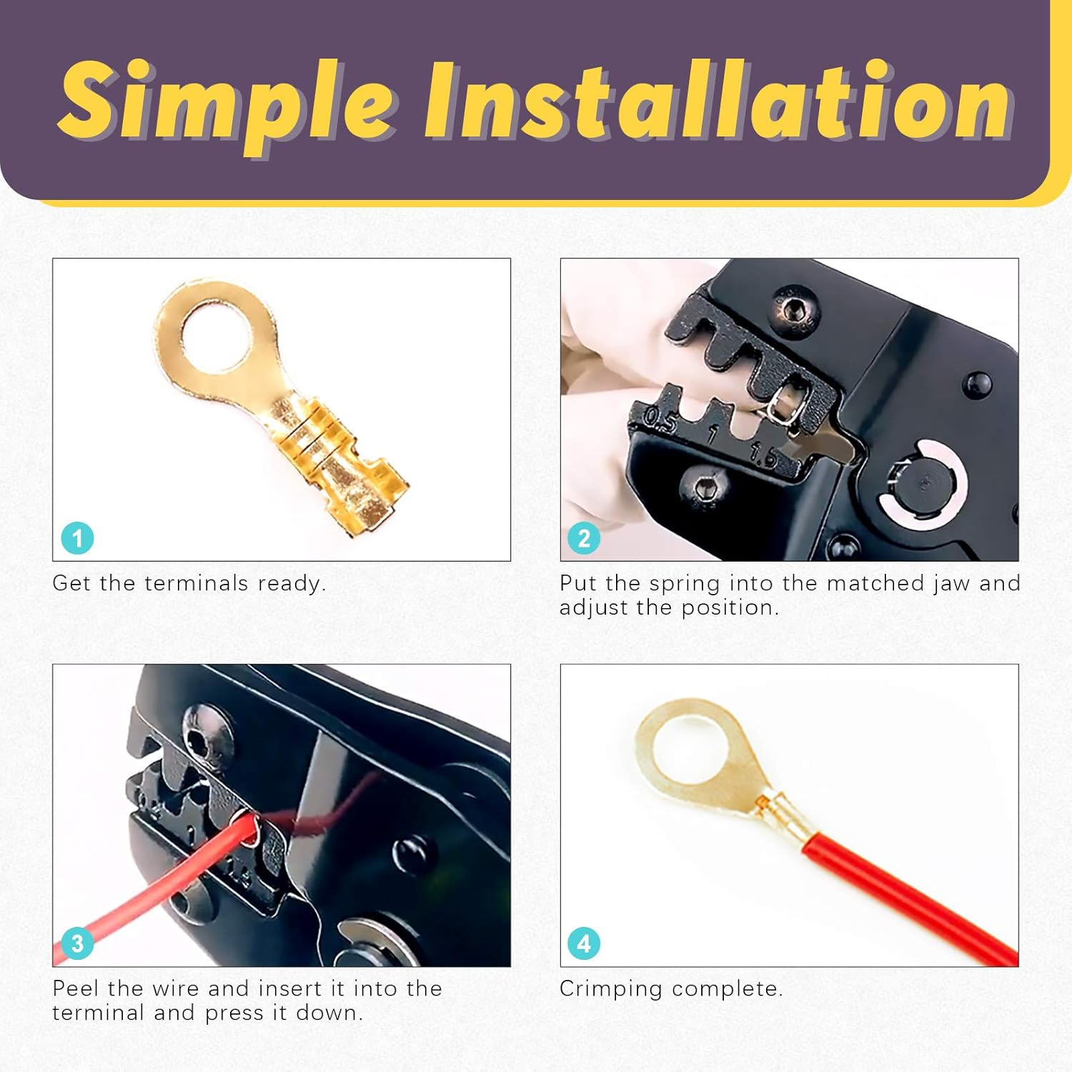 Swpeet 240Pcs Gold M3 M4 M5 M6 M8 M10 Non-Insulated Open Barrel Wire Crimp Copper Terminal Connerctor Kit, O-Type Ring Lugs Crimp Cable Terminal for Crimp Solid Wires or Stranded Wires image number 6