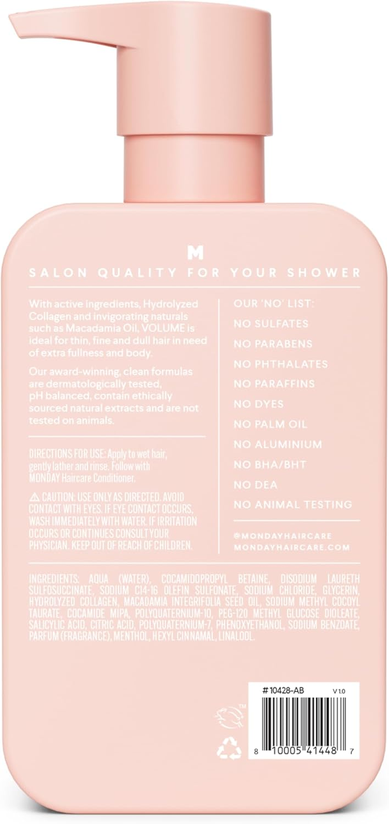 MONDAY HAIRCARE 4 X 354 Ml Volume Shampoo for Thin, Fine, and Oily Hair, Made from Coconut Oil, Ginger Extract, & Vitamin E, 100% Recyclable Bottles image number 4