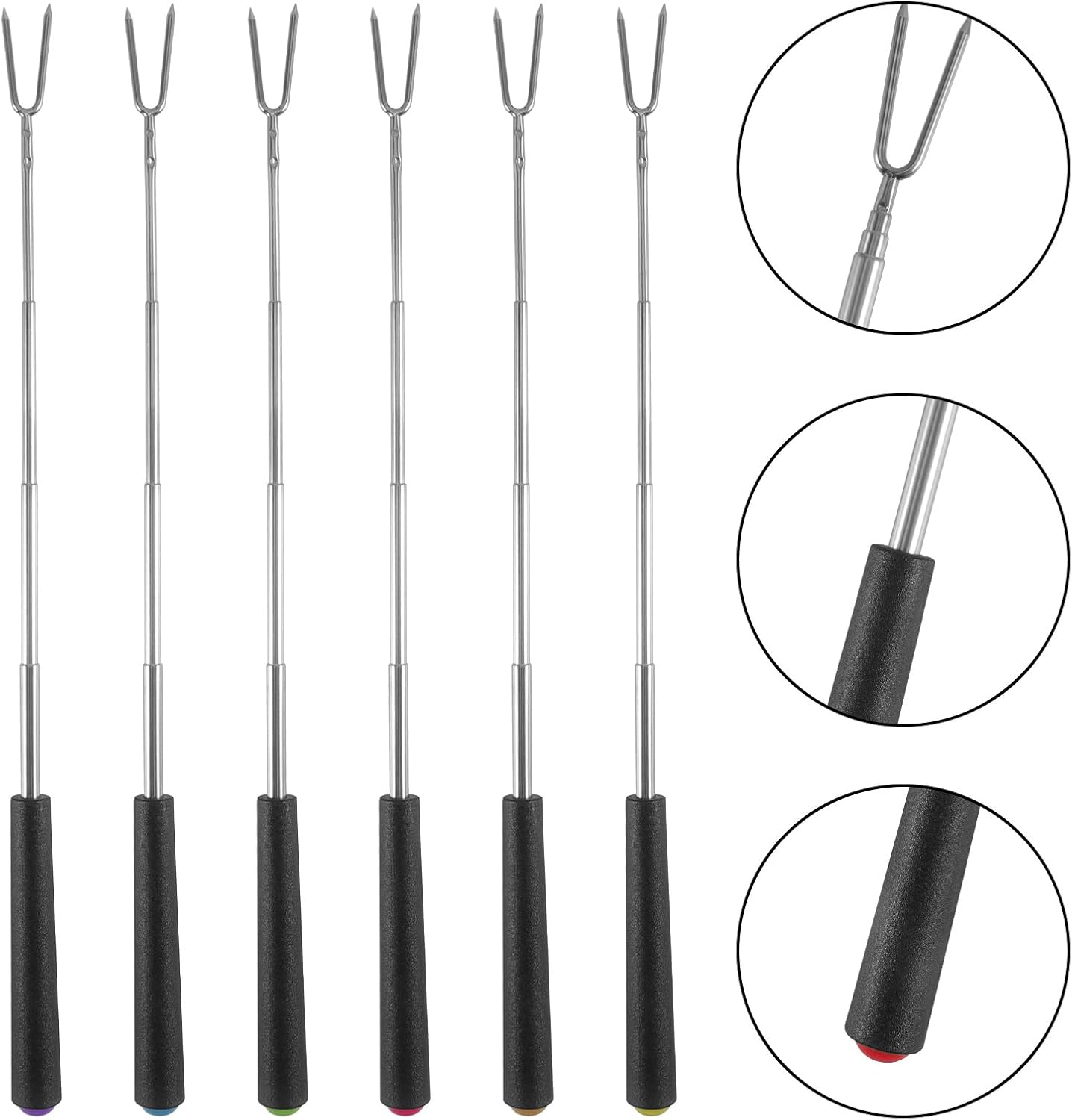 6Pack Telescopic Barbecue Fork ，Bonfire Sticks ，Campfire Sticks，Campfire Forks， Barbecue Forks ，Meat Stick， Metal Stick Barbecue，Marshmallow Roasting Sticks for Fire Pit, Camping, Bonfire and Grill image number 2
