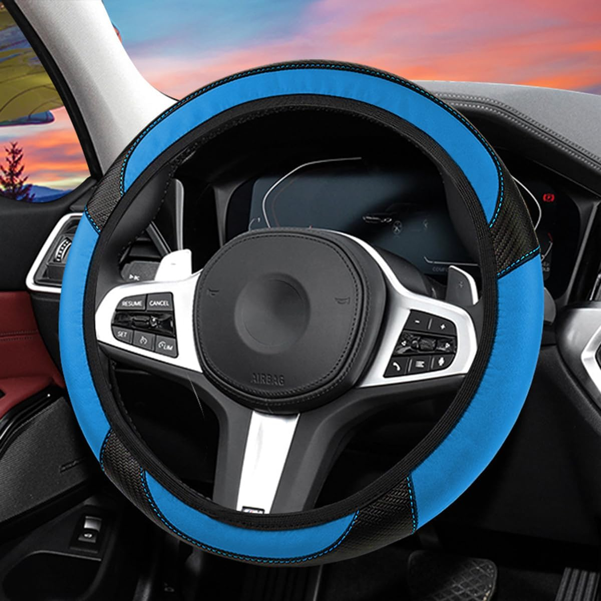 Bittwee Car Steering Wheel Cover, Anti-Slip PU Leather & Carbon Fiber Steering Wheel Protector, Universal 14.5-15 Inch, Automotive Interior Accessories, Fit for Most Cars Suvs (Orange)