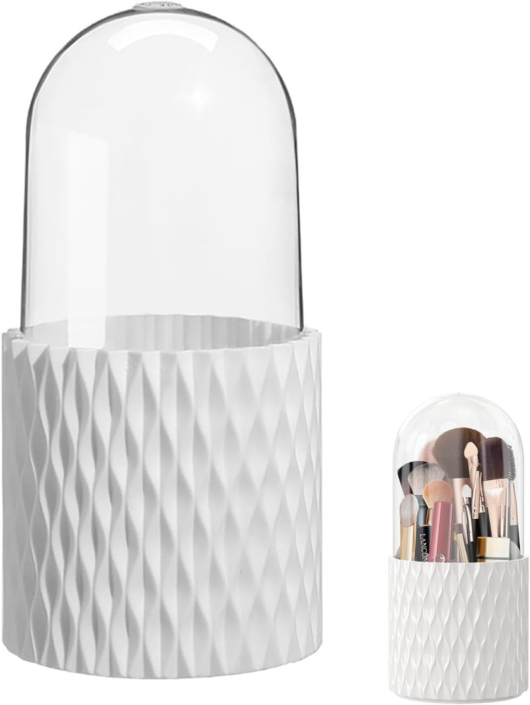 SYGELER 360 &deg; Rotating Makeup Brush Storage Rack - Large Capacity 5-Slot with Dust Cover, Suitable for Dressing Table/Bathroom/Countertop, White Stylish Design image number 3