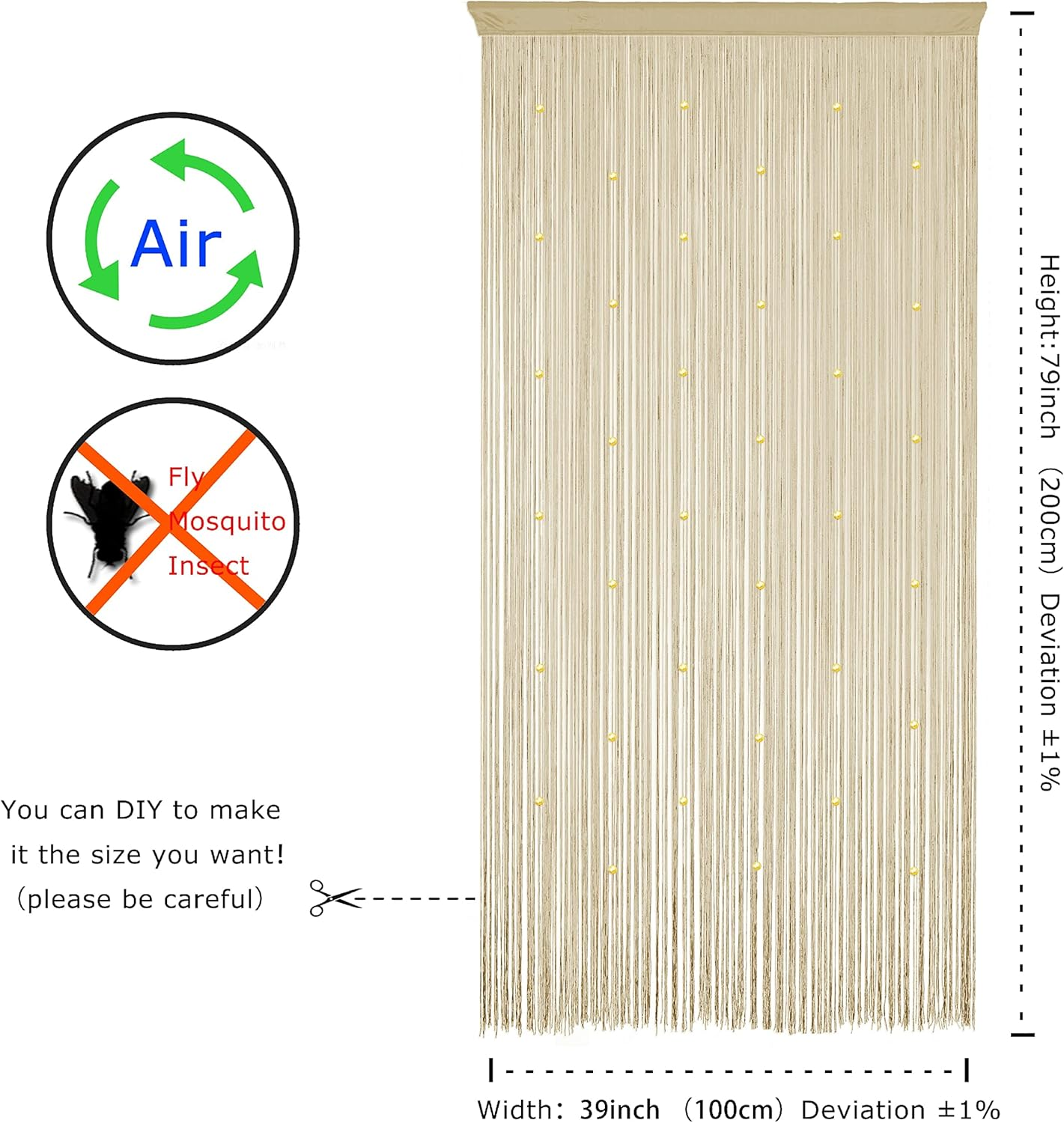 Yaoyue Beaded Curtain Door String Curtains for Doorway Tassels Beads Hanging Fringe Hippie Room Divider Window Hallway Entrance Wall Closet Bedroom Privacy Decor (39&times;79In/100&times;200Cm, Champagne) image number 2