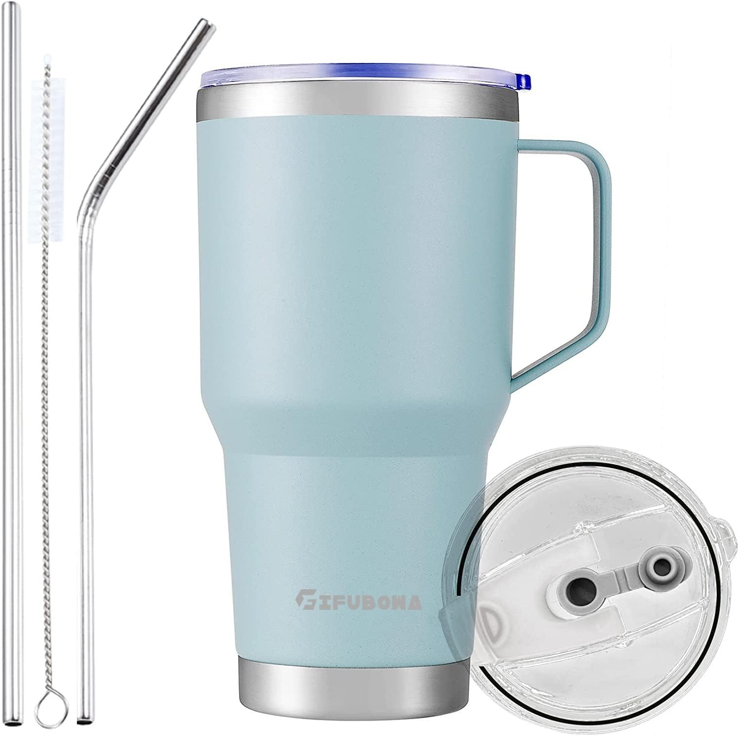 GIFUBOWA 30 Oz Stainless Steel Vacuum Insulated Tumbler with Handle 30Oz Travel Mug with Sliding Closure Lid,3-In-1 Lid, 2 Straw for Home, Office, Travel, Party