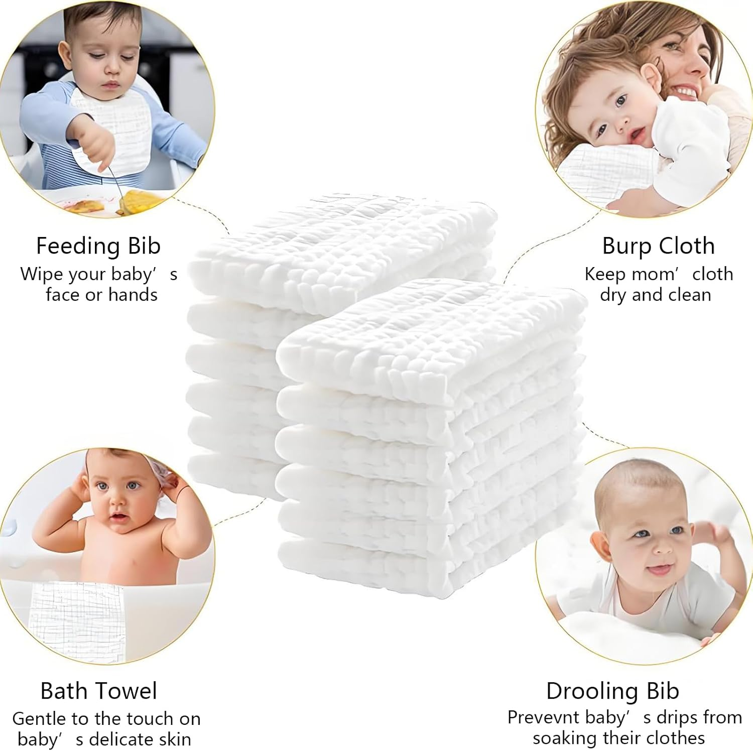 6 Pack Muslin Burp Cloths for Baby 100% Cotton Large 20''X10',6-Layer Thickened Baby Burp Cloths,For Newborn Boys & Girls (Blue) image number 3