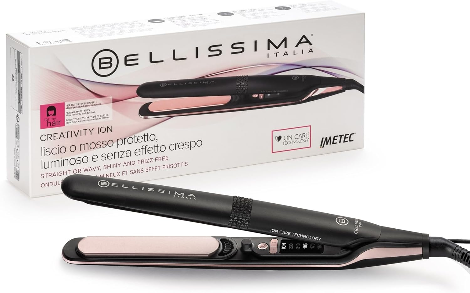 Bellissima Creativity Ion, Straighteners, Straight or Wavy Hair, Ionizer, Ceramic Coating and Diamond Particles, Keratin, Flexible Plates, 5 Temperatures 150/230&deg;C with Memory Function