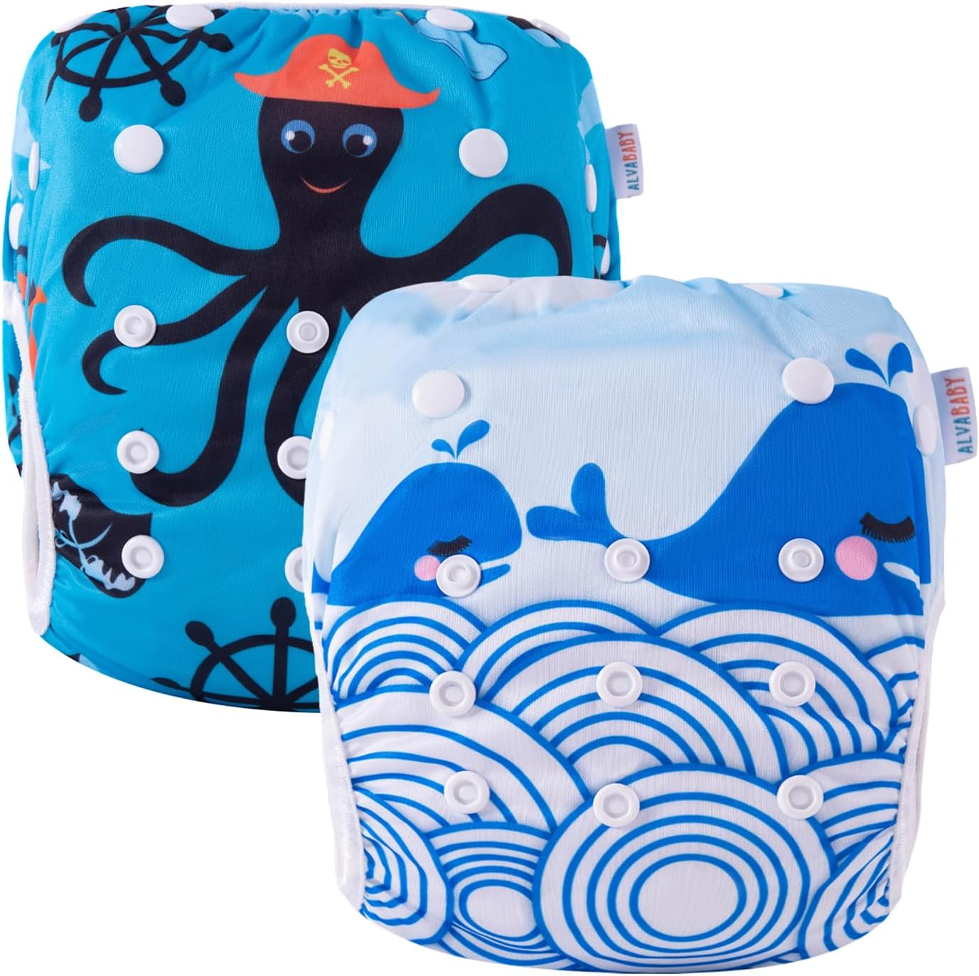 ALVABABY Swim Diapers 2Pcs Baby Toddler Infant Snap One Size Reusable Adjustable Washable 0-2 Years Old Boys Girl Swim Diaper Baby Boy DYK13-14-AU image number 1