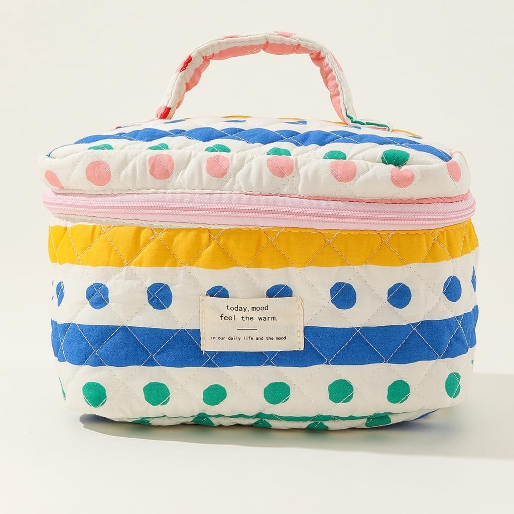 DDPOND Makeup Bag Quilted Toiletry Bags Cosmetic Bag for Travel Makeup Organizer Bag - Color Stripes image number 3