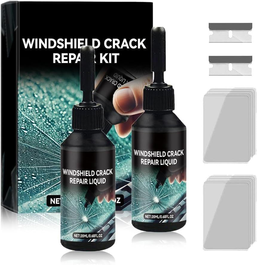 2 Pcs Cracked Windshield Repair Kit, 40Ml Professional Windshield Glass Repair Kit with Fast-Curing Resin, DIY Car Windshield Chip Repair Kit for Long Cracks, Rock Chip & Scratch Remover image number 1