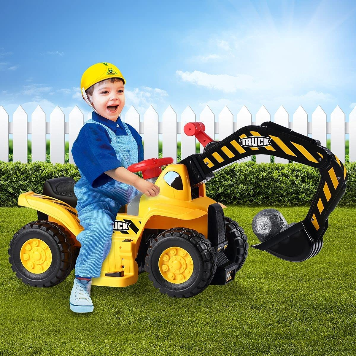Kids Ride on Digger Electric Excavator Bulldozer Loader Car W/Toy Stones & Safety Helmet image number 6