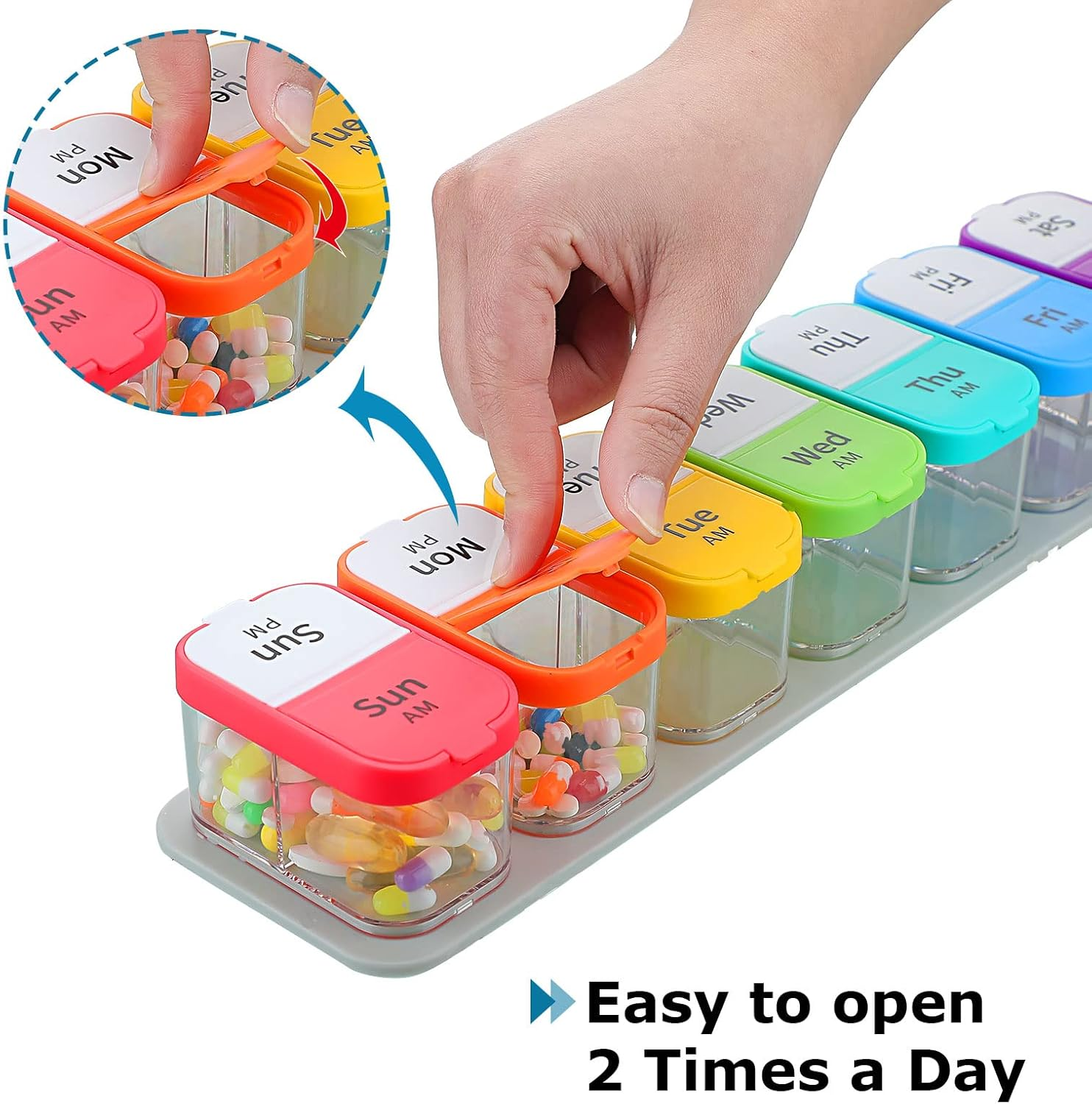 Extra Large Pill Organizer 7 Day XL Daily 2 Times a Day Pill Box 7 Day Am Pm Pill Case Jumbo Pill Container for Supplements Big Pill Holder Twice a Day Oversized Daily Medicine Organizer for Vitamins image number 3