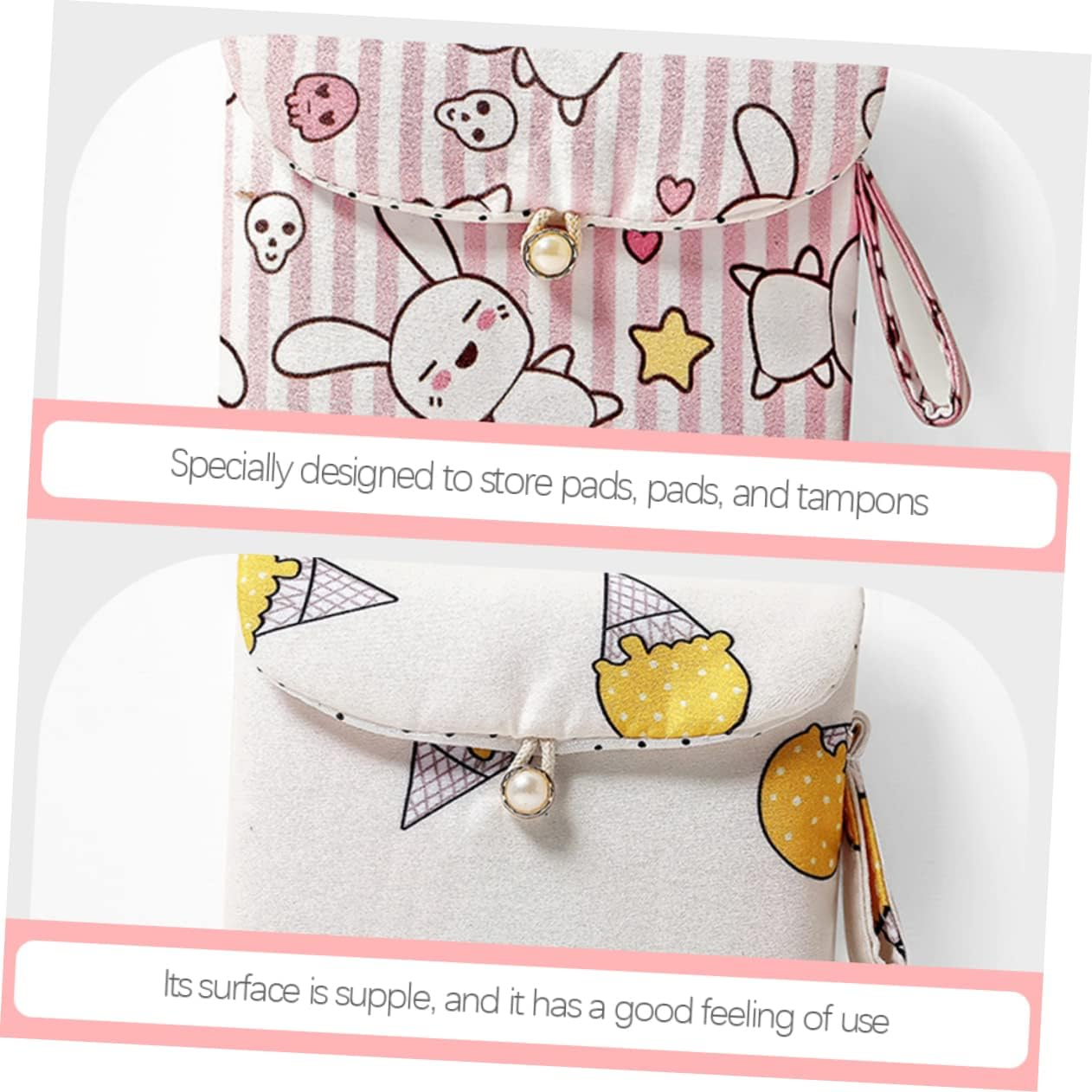 CIYODO 4Pcs Cotton Menstrual Pad Pouch with Button Closure Sanitary Napkin Organizer Bags for School and Travel Decorative Period Bags for Teens and Women image number 1