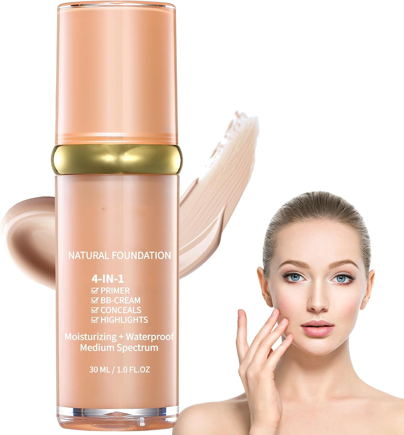 4 in 1 Coverage Foundation, True Match Cosmetics, Color Changing Foundation Liquid, Waterproof, Moisturizing, Hydrating, Evening, Lightweight Longwear Makeup for Women image number 2