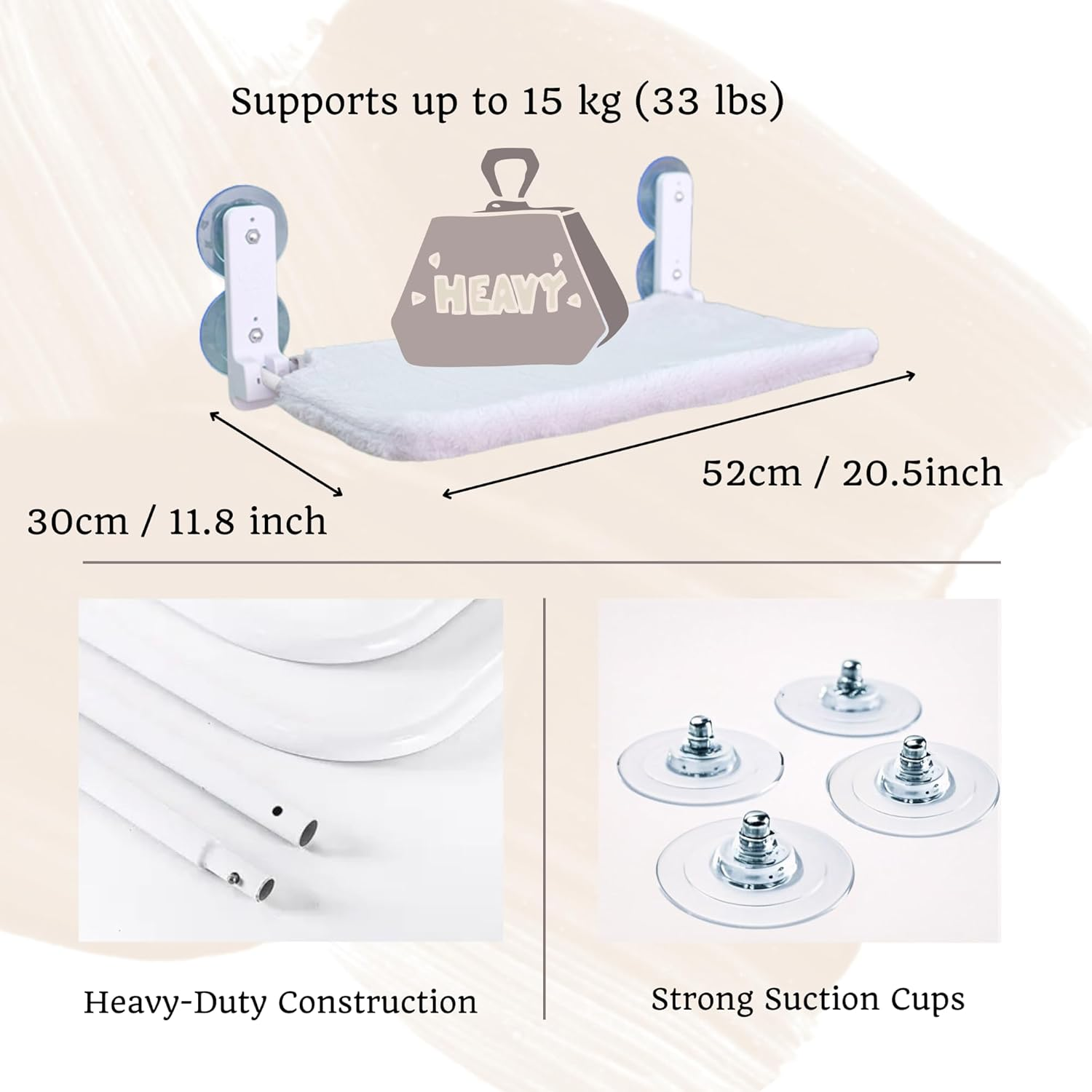 Pet Cat Hammock &ndash; Window-Mounted Cat Bed with Strong Suction Cups, Holds up to 15Kg &ndash; Space-Saving Hanging Perch for Indoor Cats image number 1