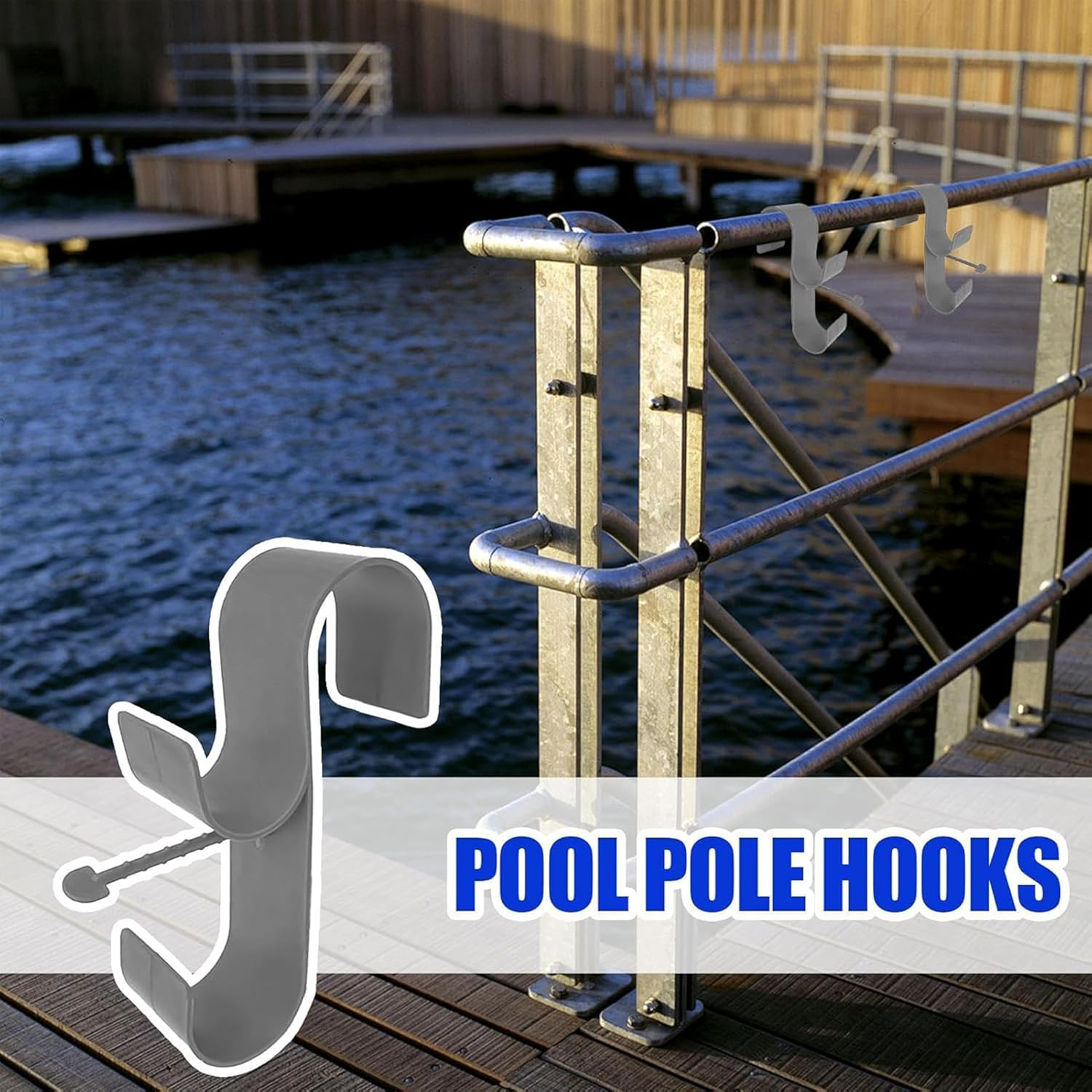 2 Pack Heavy Duty Pool Pole Hanger - Adjustable Telescopic Hook for Skimmer Nets & Brushes,Space Saving above Ground Pool Accessories (Grey) image number 2