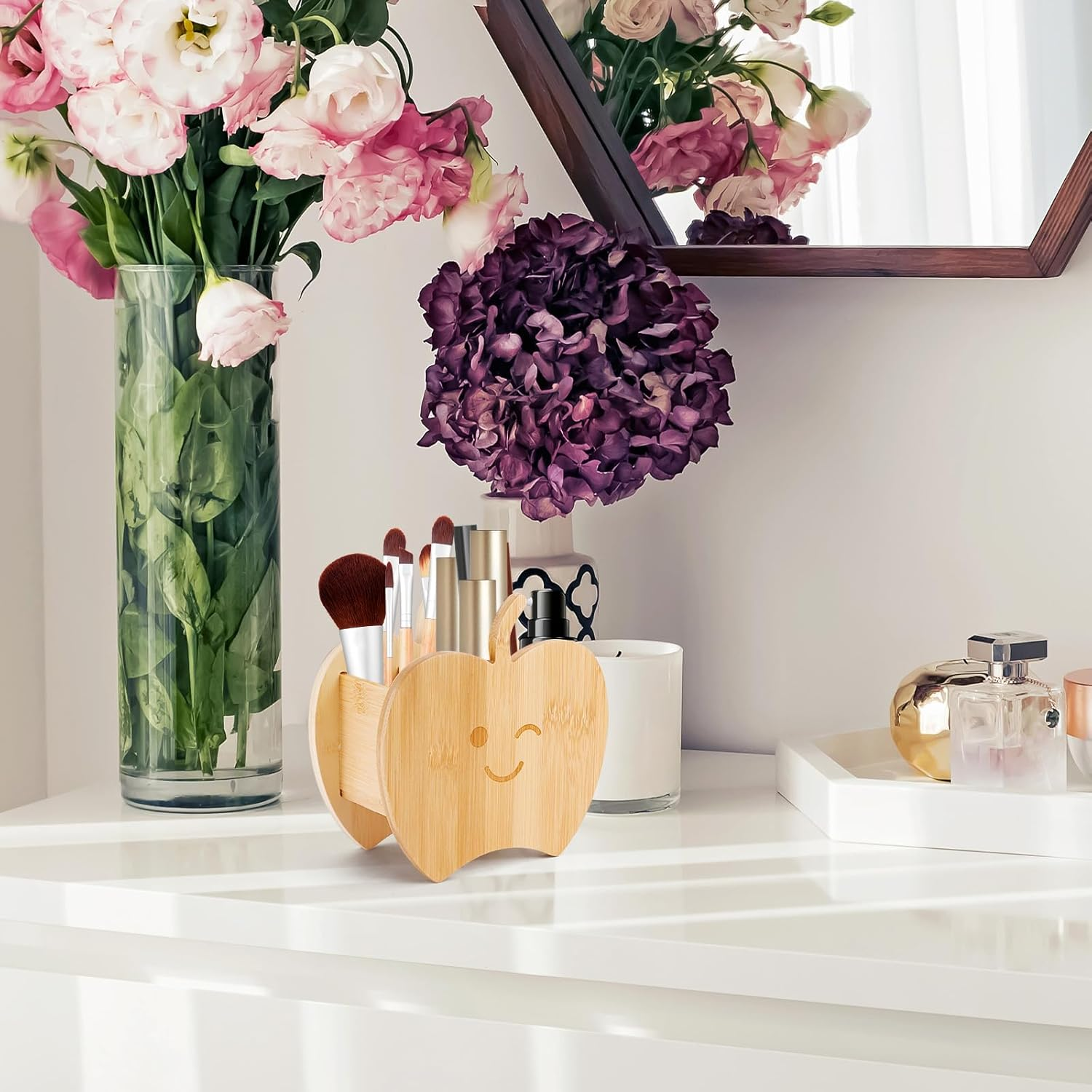 HAOTIAN-X Wooden Remote Control Holder for Sofa, Apple TV Remote Control Holder with 3 Compartments, Desk Pen Holder, Desk Organiser, Storage Box for Home, Office, Bedside Table (16X6X8Cm) image number 2