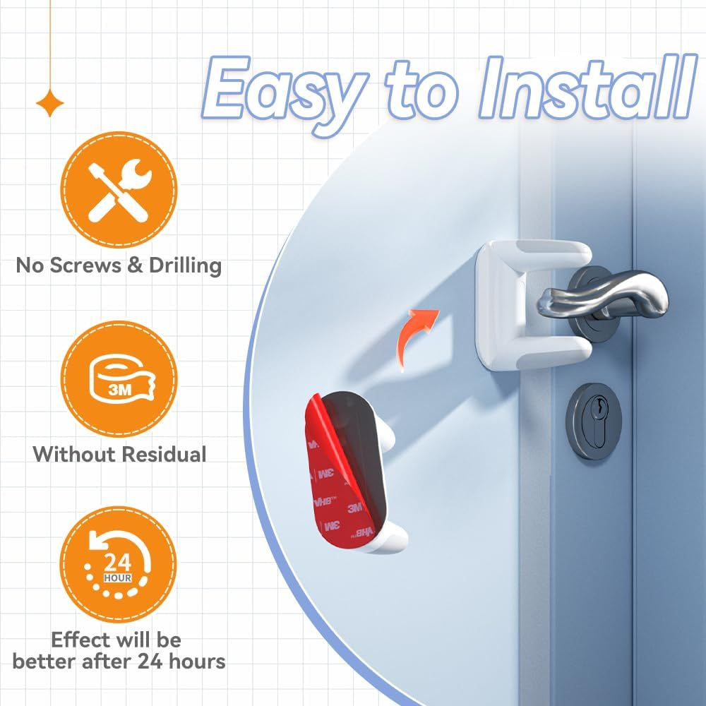 SAFELON 2 PCS Baby Safety Door Lever Locks, Door Handle Locks for Childproof & Petproof, Invisible Switch to Prevent Children from Opening the Door, No Screws or Drill (White) image number 1