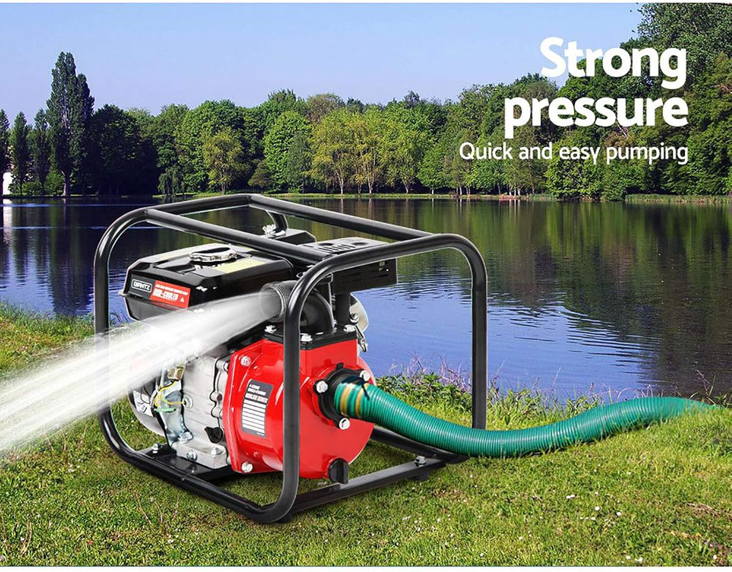 Giantz Petrol Water Pump, 2" High Flow Transfer Fire Fighting Pumps Rain Tank Oil Irrigation Garden Farm Pond Outdoor Irrigations, with Hose Fittings Inlet Filter Rubber Feet Black Red - 50M Lift image number 7